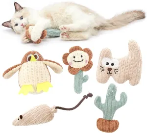 Jiupety Cat Chew Toy Catnip Toys for Cats Soft Linen Interactive Cat Kicker Toys for Indoor Cats 5 Pack Bite Resistant with Kitten Toys for All Breeds