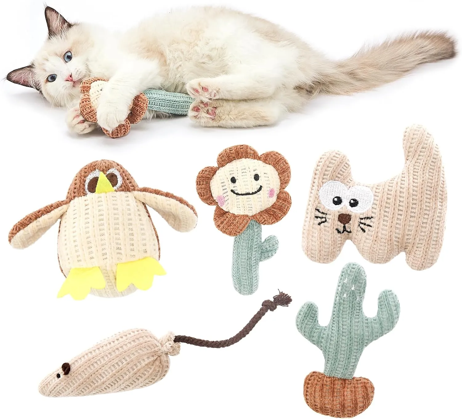 Jiupety Cat Chew Toy Catnip Toys for Cats Soft Linen Interactive Cat Kicker Toys for Indoor Cats 5 Pack Bite Resistant with Kitten Toys for All Breeds
