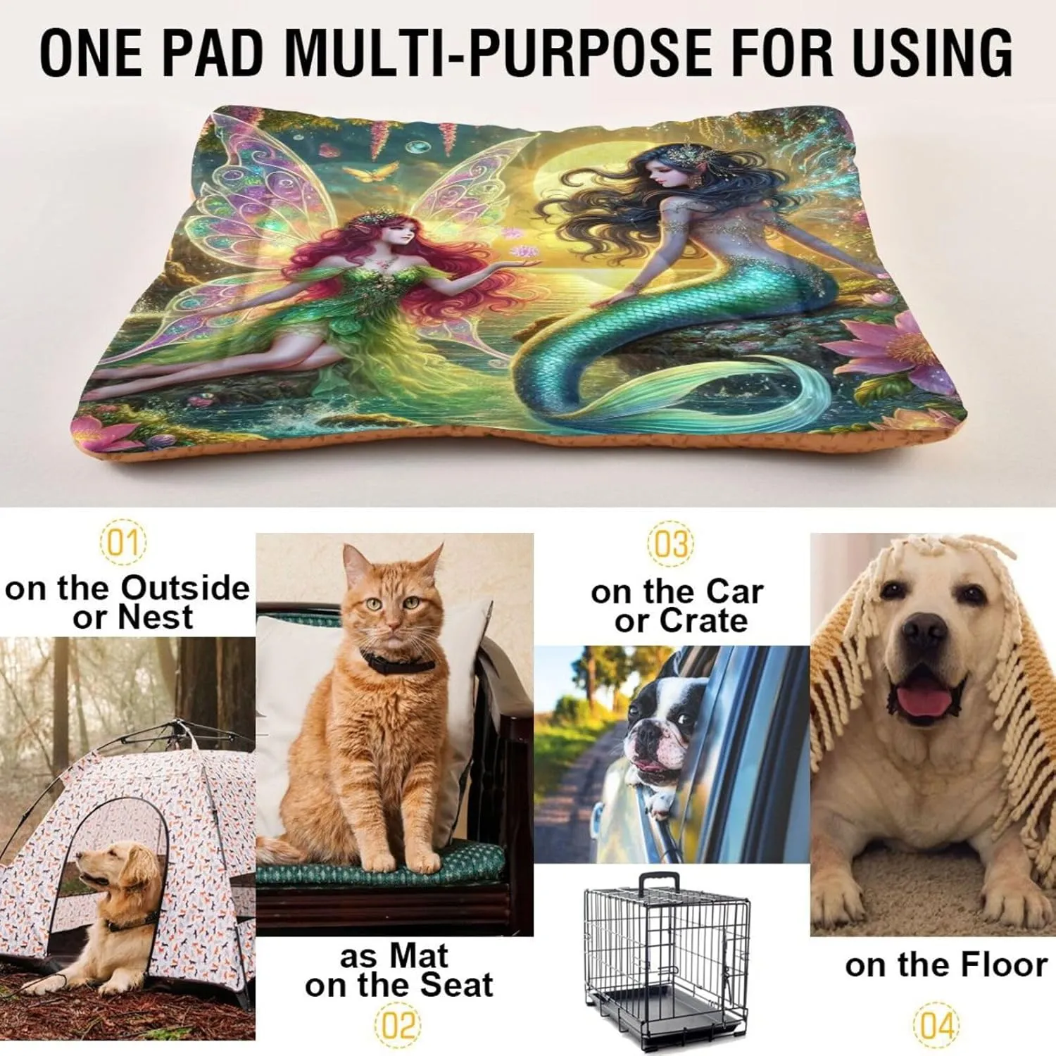 Joko Ivery Fairy Mermaid Dog Cat Bed for Crate Soft Crate Pad Anti Slip Sleeping Mats Machine Washable Crate Mat for Puppy Indoor Cats Dogs Pet Supplies 3624 in
