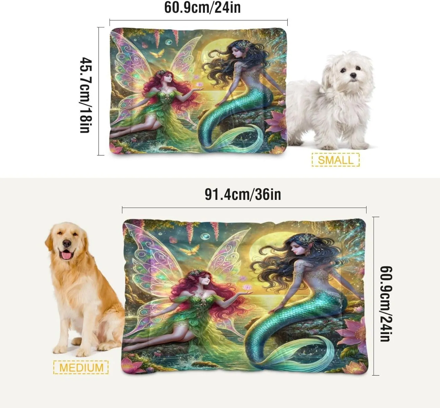 Joko Ivery Fairy Mermaid Dog Cat Bed for Crate Soft Crate Pad Anti Slip Sleeping Mats Machine Washable Crate Mat for Puppy Indoor Cats Dogs Pet Supplies 3624 in