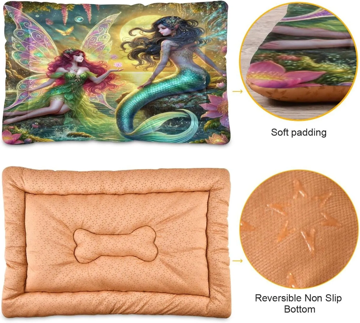 Joko Ivery Fairy Mermaid Dog Cat Bed for Crate Soft Crate Pad Anti Slip Sleeping Mats Machine Washable Crate Mat for Puppy Indoor Cats Dogs Pet Supplies 3624 in