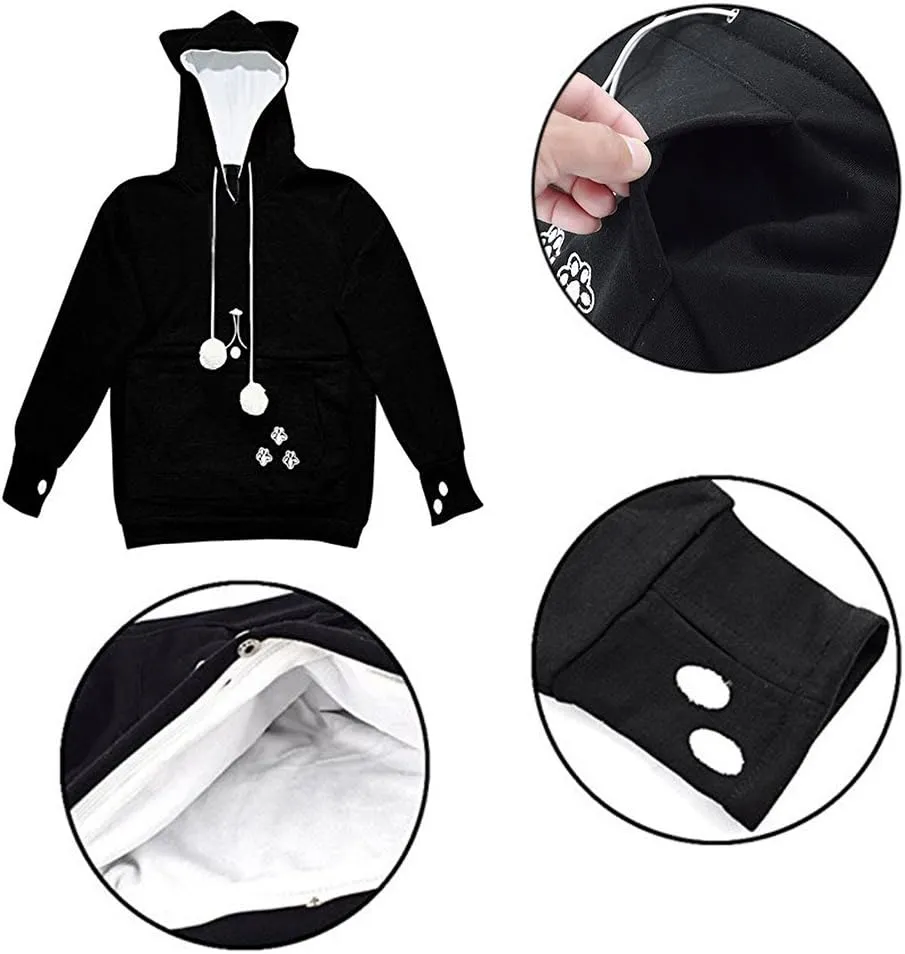 Jomago Womens Pet Carrier Thin Hoodies Kitten Puppy Pouch Shirts Animal Holder Hood Long Sleeve Sweatshirt