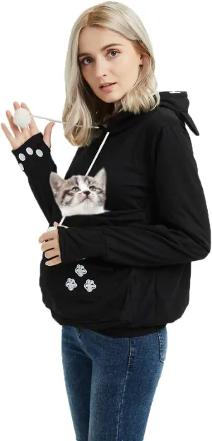 Jomago Womens Pet Carrier Thin Hoodies Kitten Puppy Pouch Shirts Animal Holder Hood Long Sleeve Sweatshirt
