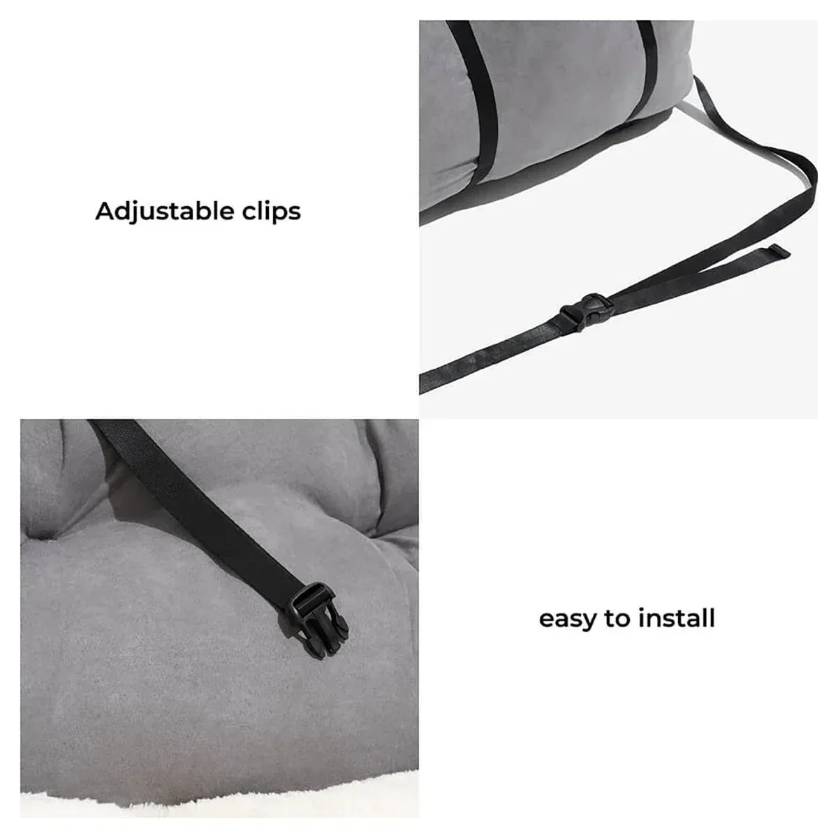 Large Dog Car Seat with Safety Belt – Washable Travel Dog Bed for Back Seat