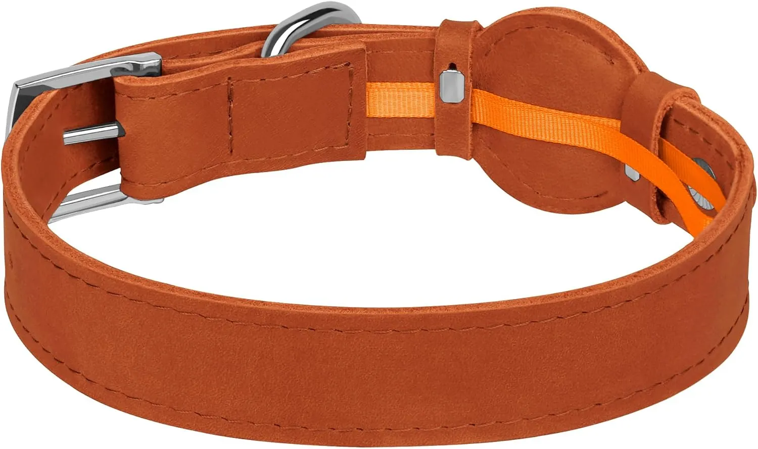 Leather Dog Collar with Airtag Holder - Apple AirTag Dog Collars - Soft Tracking Smart GPS Pet Collar for Small Medium Large Dogs Puppy (Brown, S, 9"-12" Neck Fit)