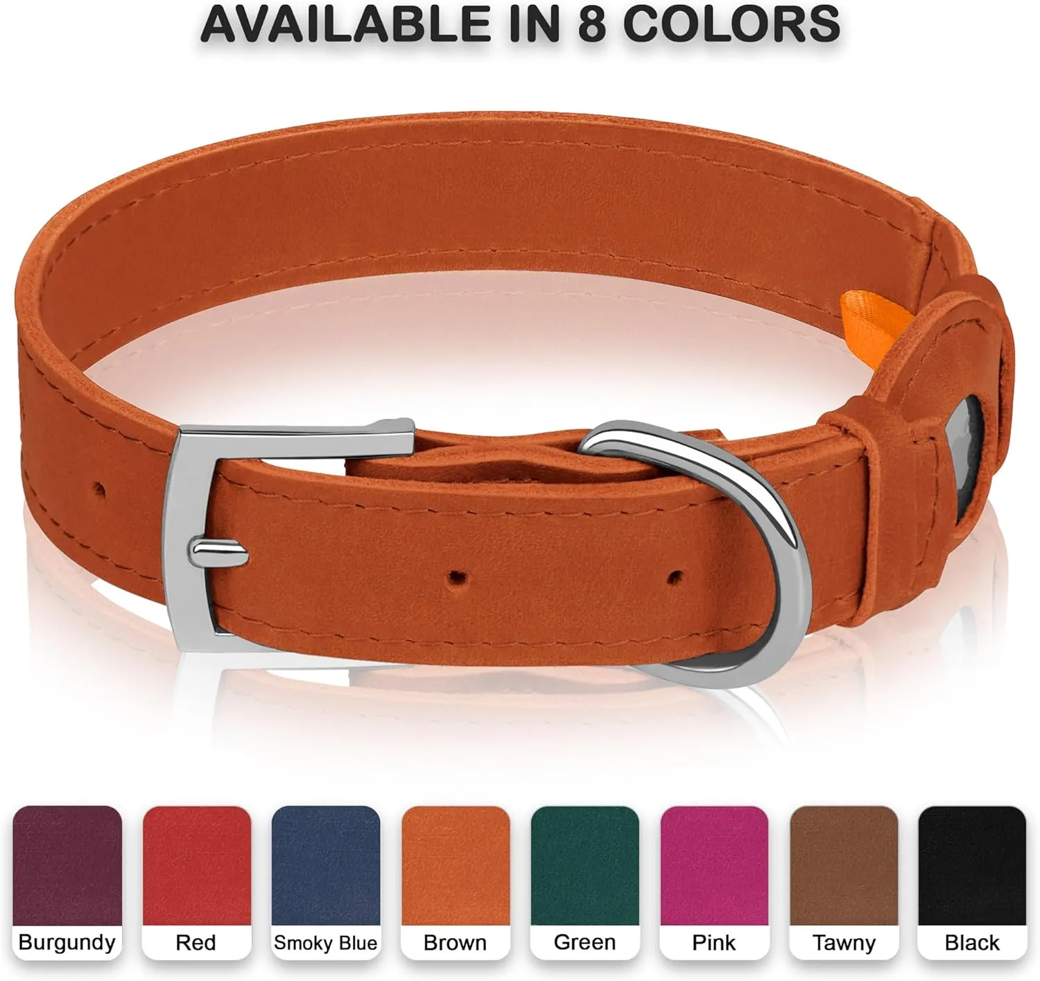 Leather Dog Collar with Airtag Holder - Apple AirTag Dog Collars - Soft Tracking Smart GPS Pet Collar for Small Medium Large Dogs Puppy (Brown, S, 9"-12" Neck Fit)