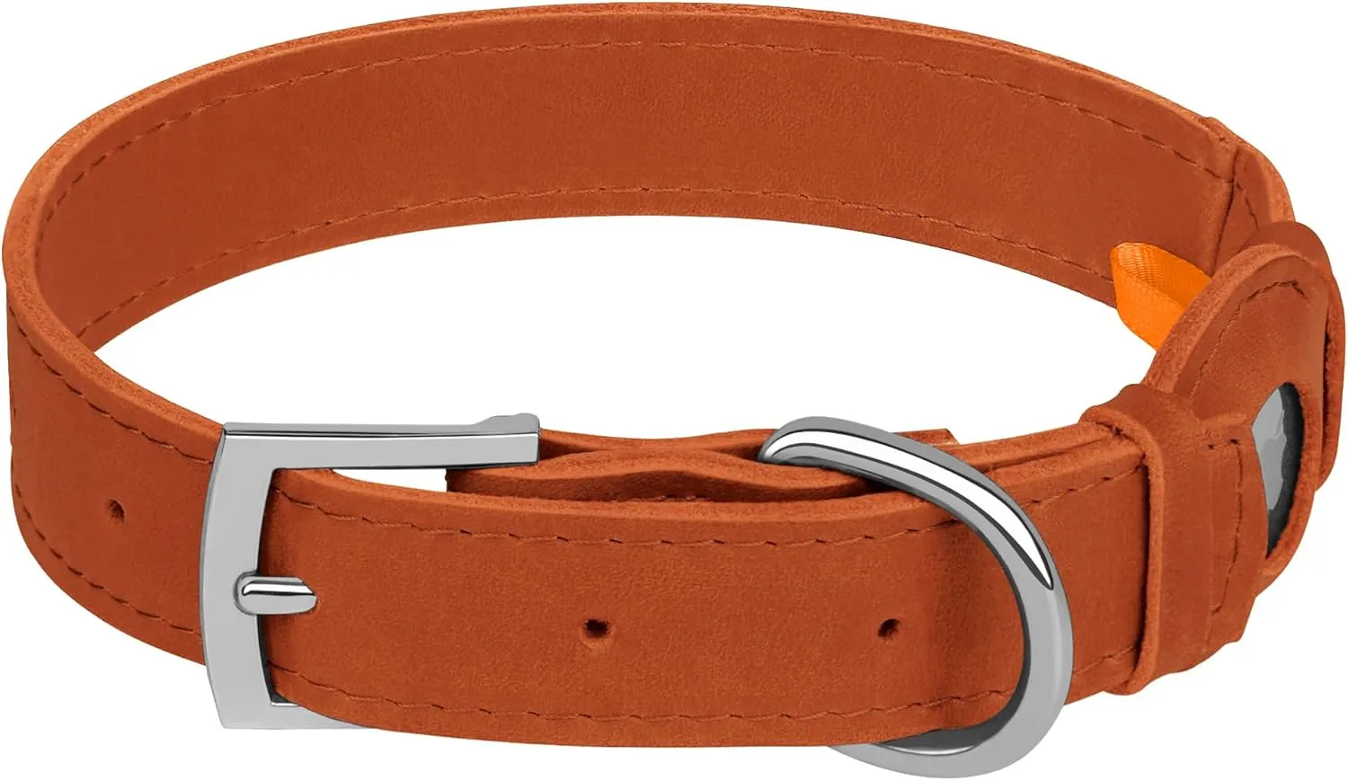 Leather Dog Collar with Airtag Holder - Apple AirTag Dog Collars - Soft Tracking Smart GPS Pet Collar for Small Medium Large Dogs Puppy (Brown, S, 9"-12" Neck Fit)