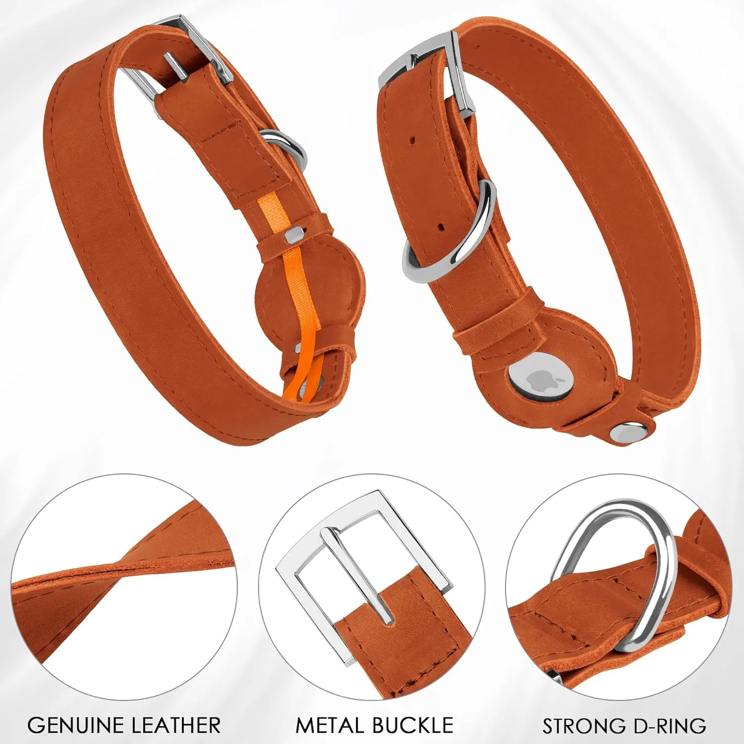 Leather Dog Collar with Airtag Holder - Apple AirTag Dog Collars - Soft Tracking Smart GPS Pet Collar for Small Medium Large Dogs Puppy (Brown, S, 9"-12" Neck Fit)