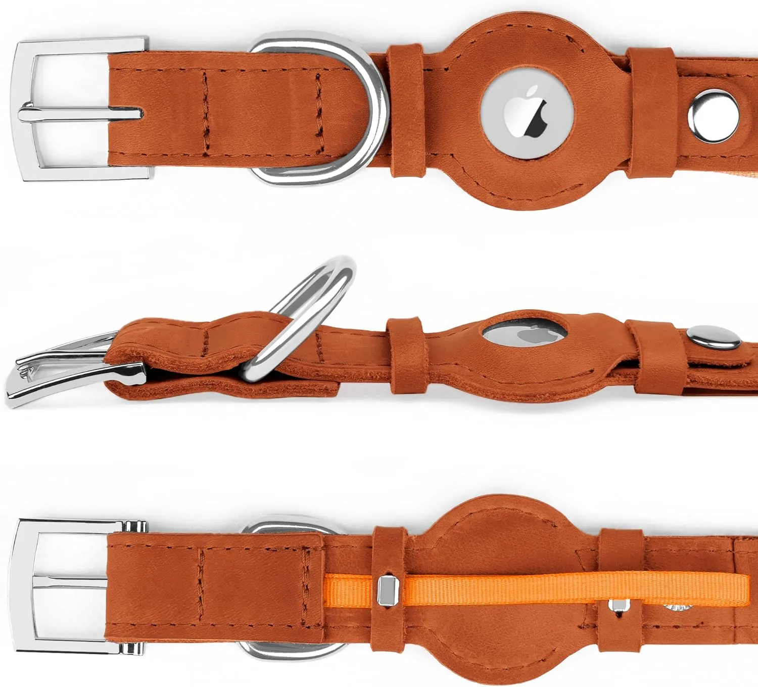 Leather Dog Collar with Airtag Holder - Apple AirTag Dog Collars - Soft Tracking Smart GPS Pet Collar for Small Medium Large Dogs Puppy (Brown, S, 9"-12" Neck Fit)