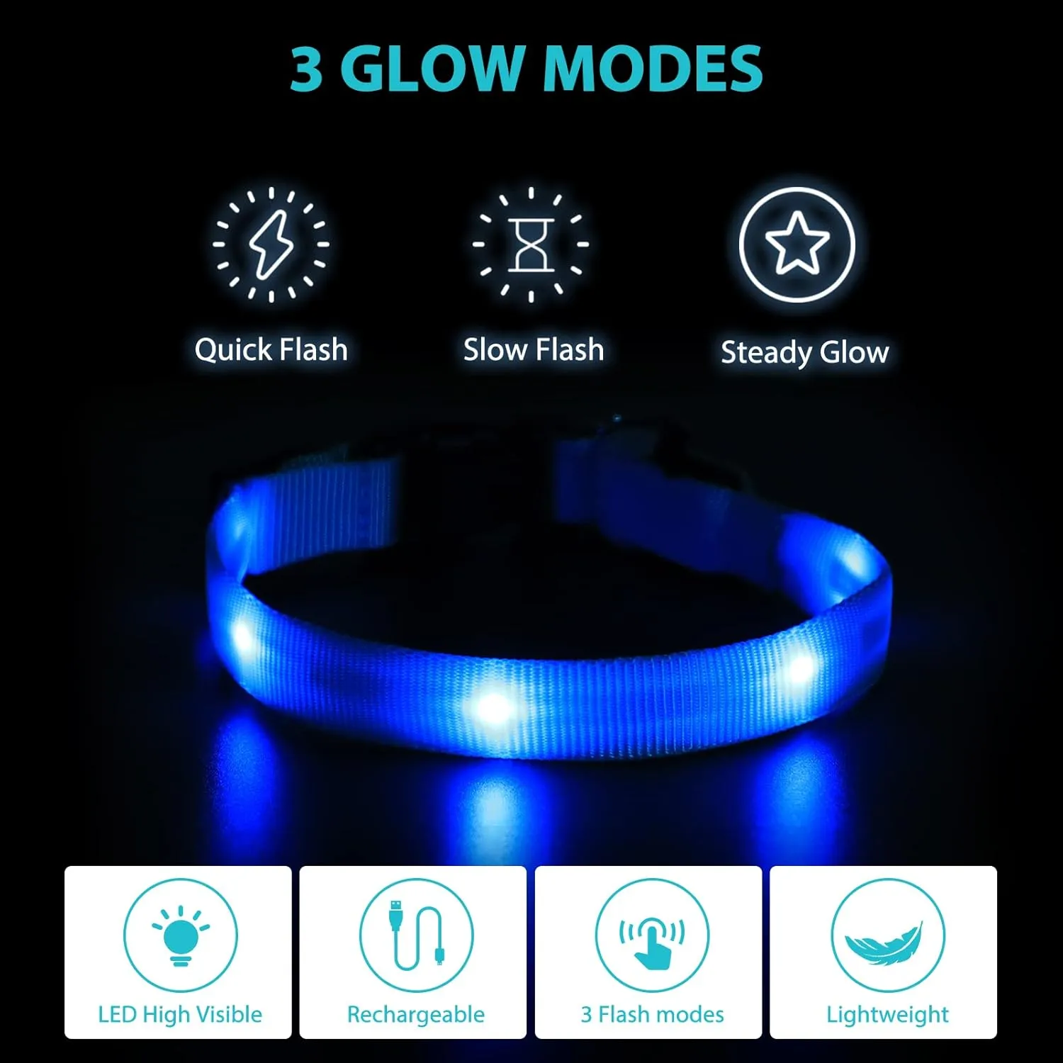 Led Dog Collar, USB Rechargeable Light Up Dog Collars for Small Dogs&Large Cats, Glowing Pet Dog Collar for Night Safety Water Resistant Lighted Puppy Collar (Blue, 9-12.6 Inches)