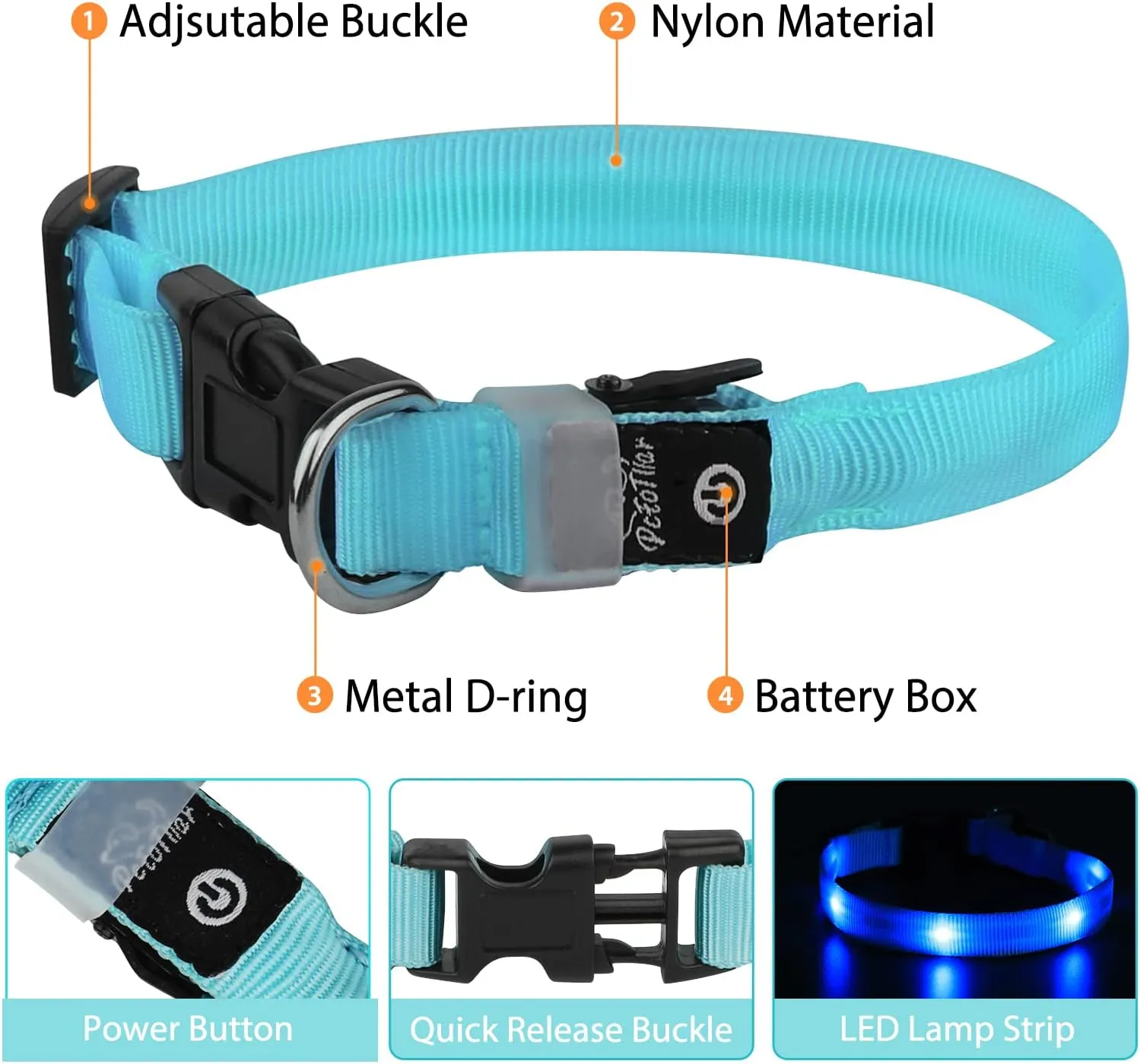 Led Dog Collar, USB Rechargeable Light Up Dog Collars for Small Dogs&Large Cats, Glowing Pet Dog Collar for Night Safety Water Resistant Lighted Puppy Collar (Blue, 9-12.6 Inches)
