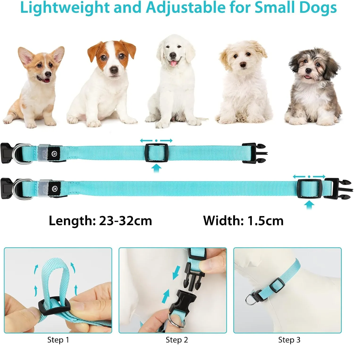 Led Dog Collar, USB Rechargeable Light Up Dog Collars for Small Dogs&Large Cats, Glowing Pet Dog Collar for Night Safety Water Resistant Lighted Puppy Collar (Blue, 9-12.6 Inches)