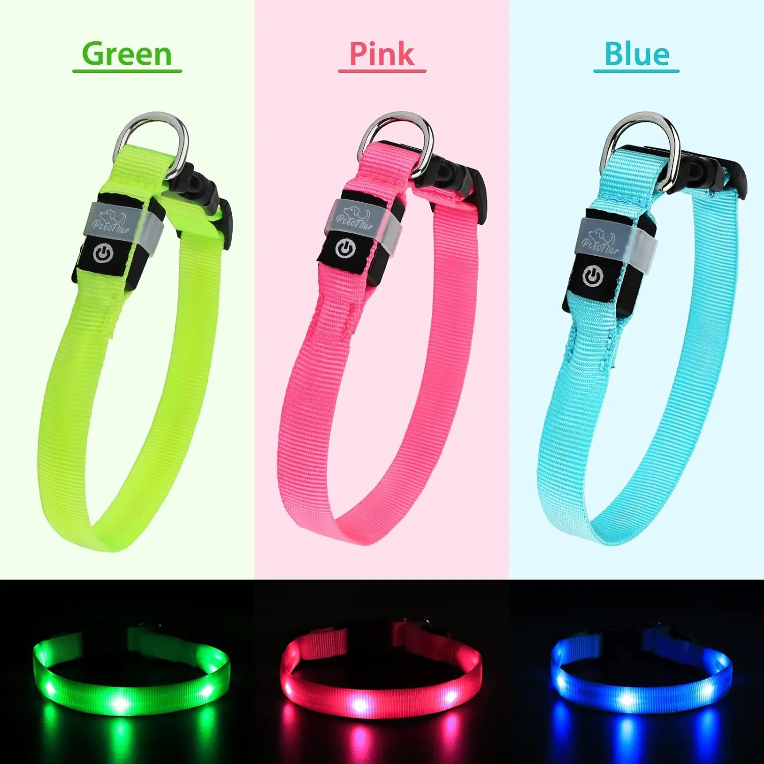 Led Dog Collar, USB Rechargeable Light Up Dog Collars for Small Dogs&Large Cats, Glowing Pet Dog Collar for Night Safety Water Resistant Lighted Puppy Collar (Blue, 9-12.6 Inches)