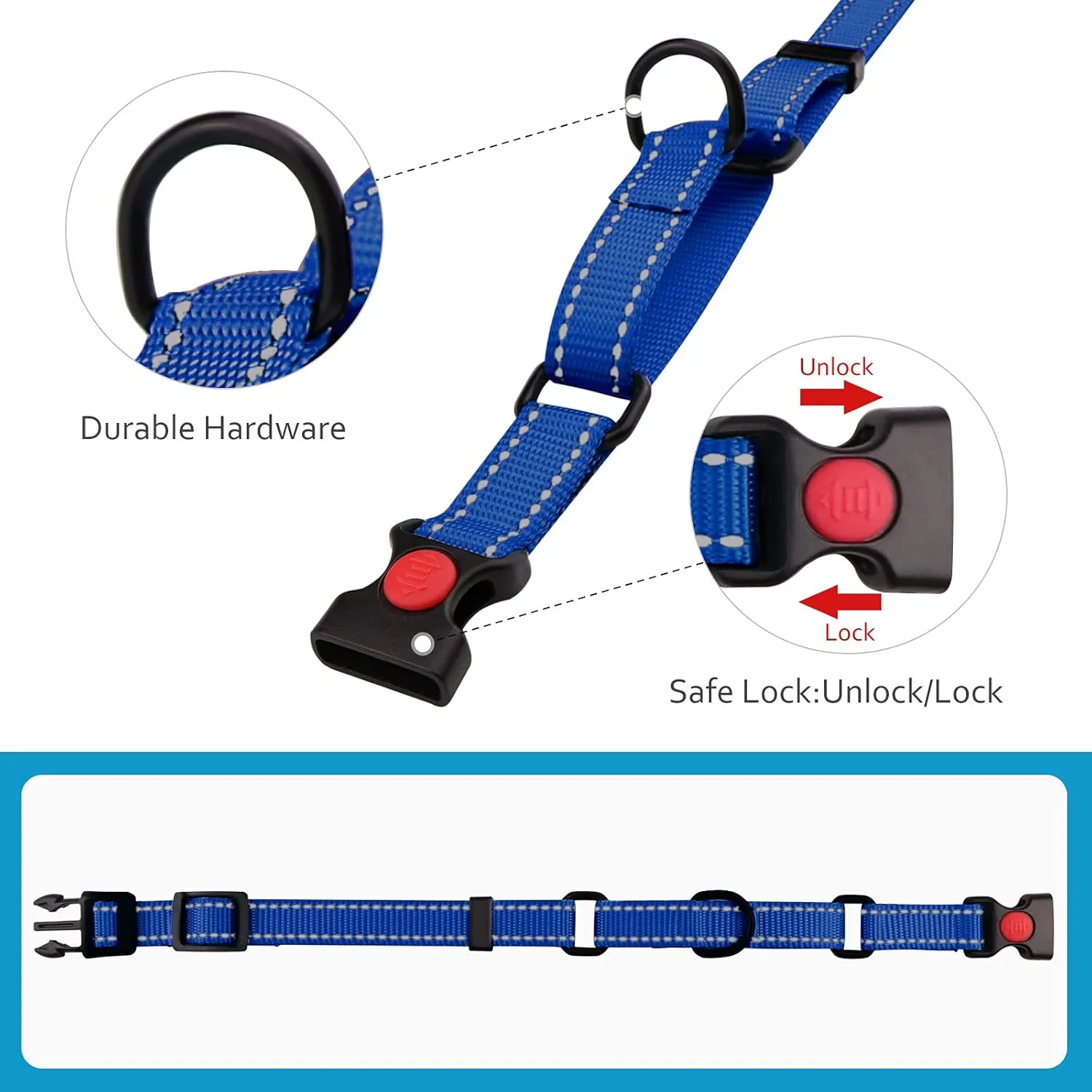 Martingale Dog Collar and Leash Set Martingale Collars for Dogs Reflective Martingale Collar for Small Medium Large Dogs(Blue&S)