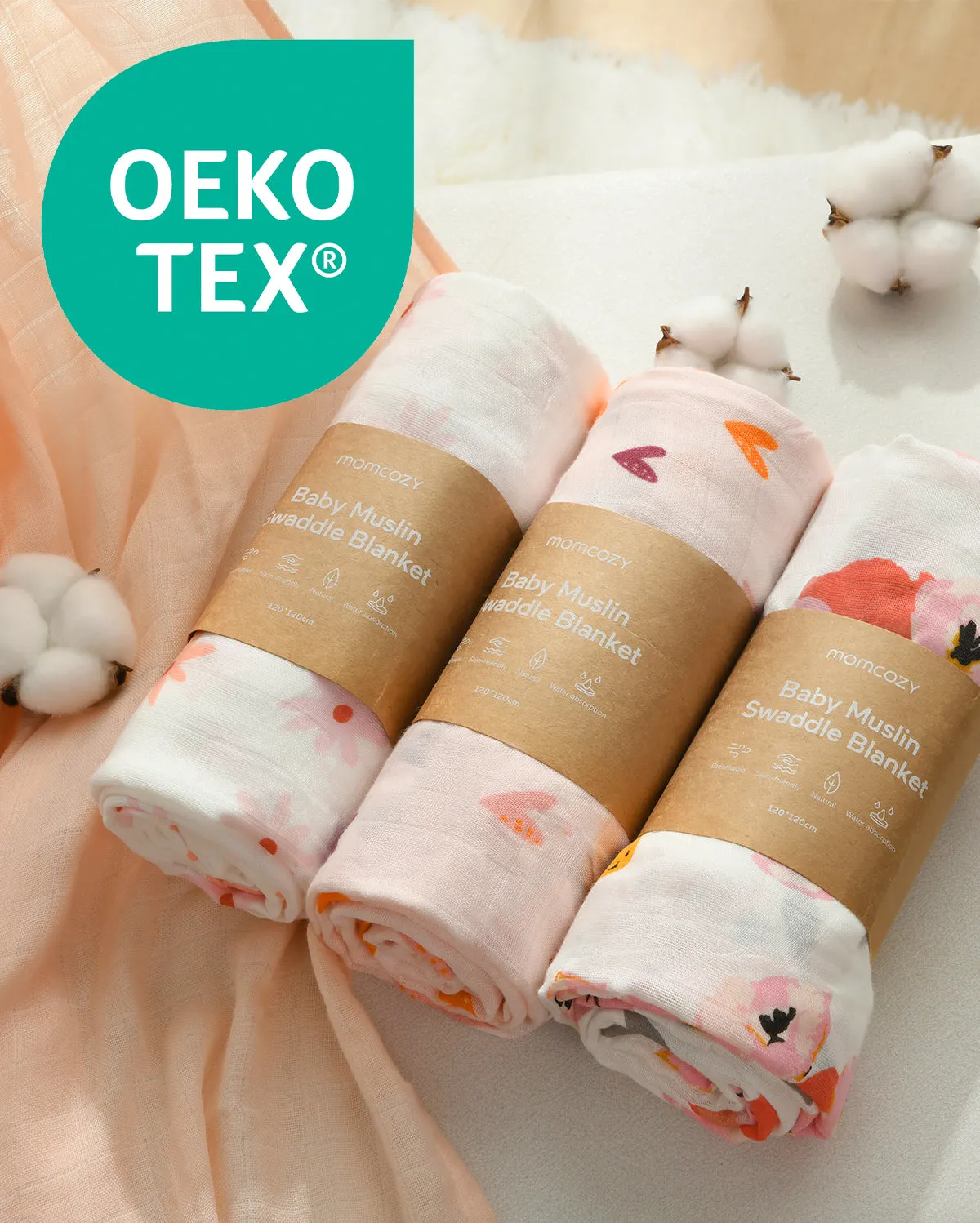 Momcozy Softness Swaddle Blankets -  Heart Flower (4 Pack)