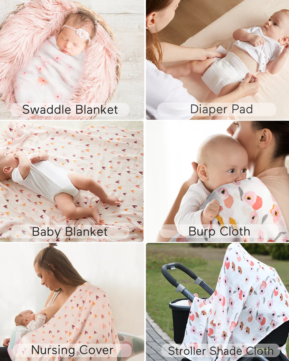 Momcozy Softness Swaddle Blankets -  Heart Flower (4 Pack)