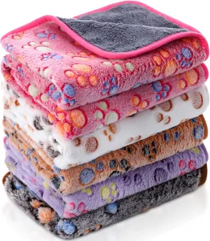 Moukeren 5 Pcs Waterproof Guinea Pig Blankets Winter Small Animal Fleece Blanket Pet Soft Warm Sleep Mat Pad Cover Guinea Pig Cage Liners for Ferret Hamster Rabbit Chinchilla (Paw Print,12 x 12'')