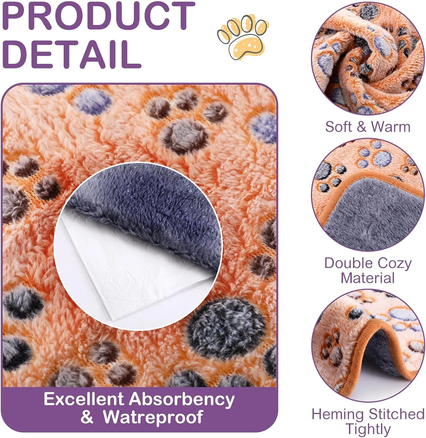 Moukeren 5 Pcs Waterproof Guinea Pig Blankets Winter Small Animal Fleece Blanket Pet Soft Warm Sleep Mat Pad Cover Guinea Pig Cage Liners for Ferret Hamster Rabbit Chinchilla (Paw Print,12 x 12'')