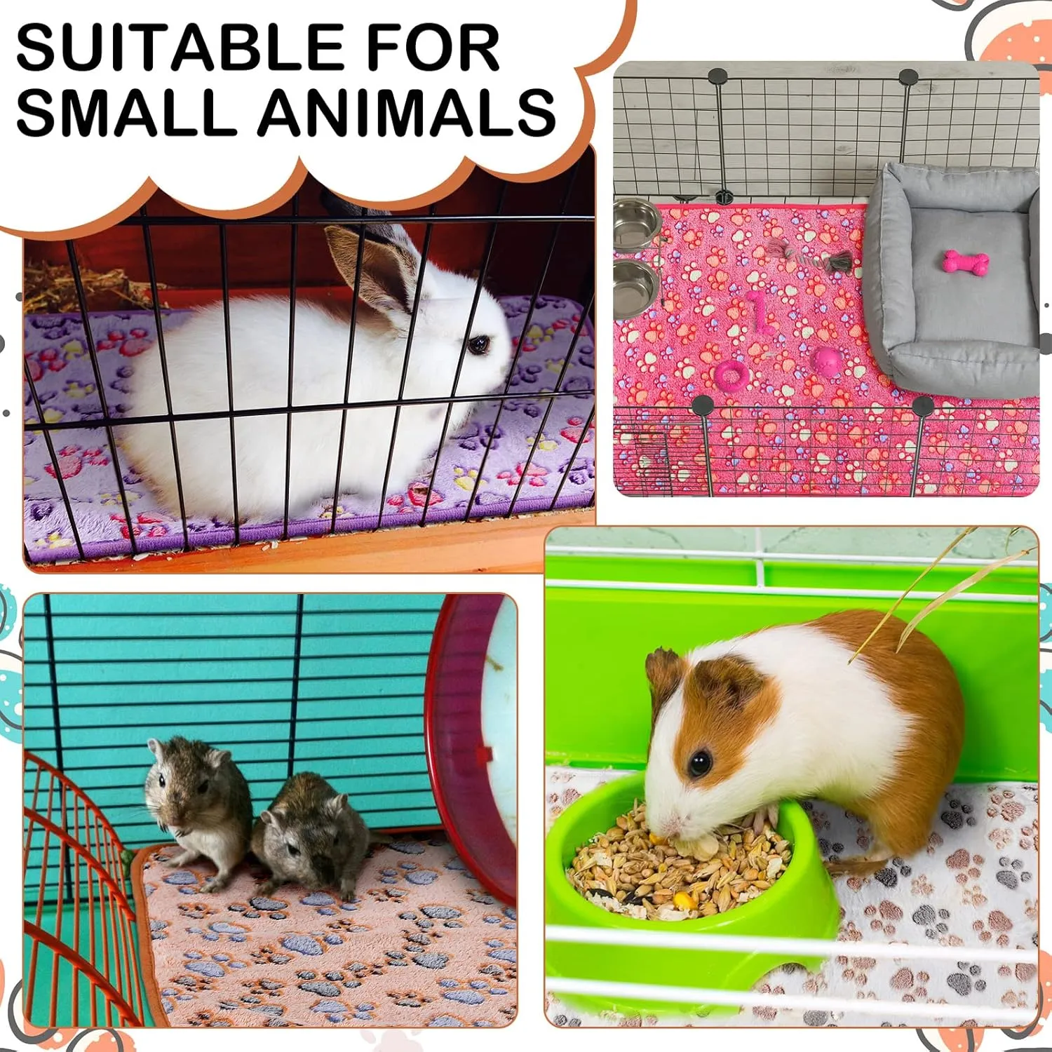 Moukeren 5 Pcs Waterproof Guinea Pig Blankets Winter Small Animal Fleece Blanket Pet Soft Warm Sleep Mat Pad Cover Guinea Pig Cage Liners for Ferret Hamster Rabbit Chinchilla (Paw Print,12 x 12'')