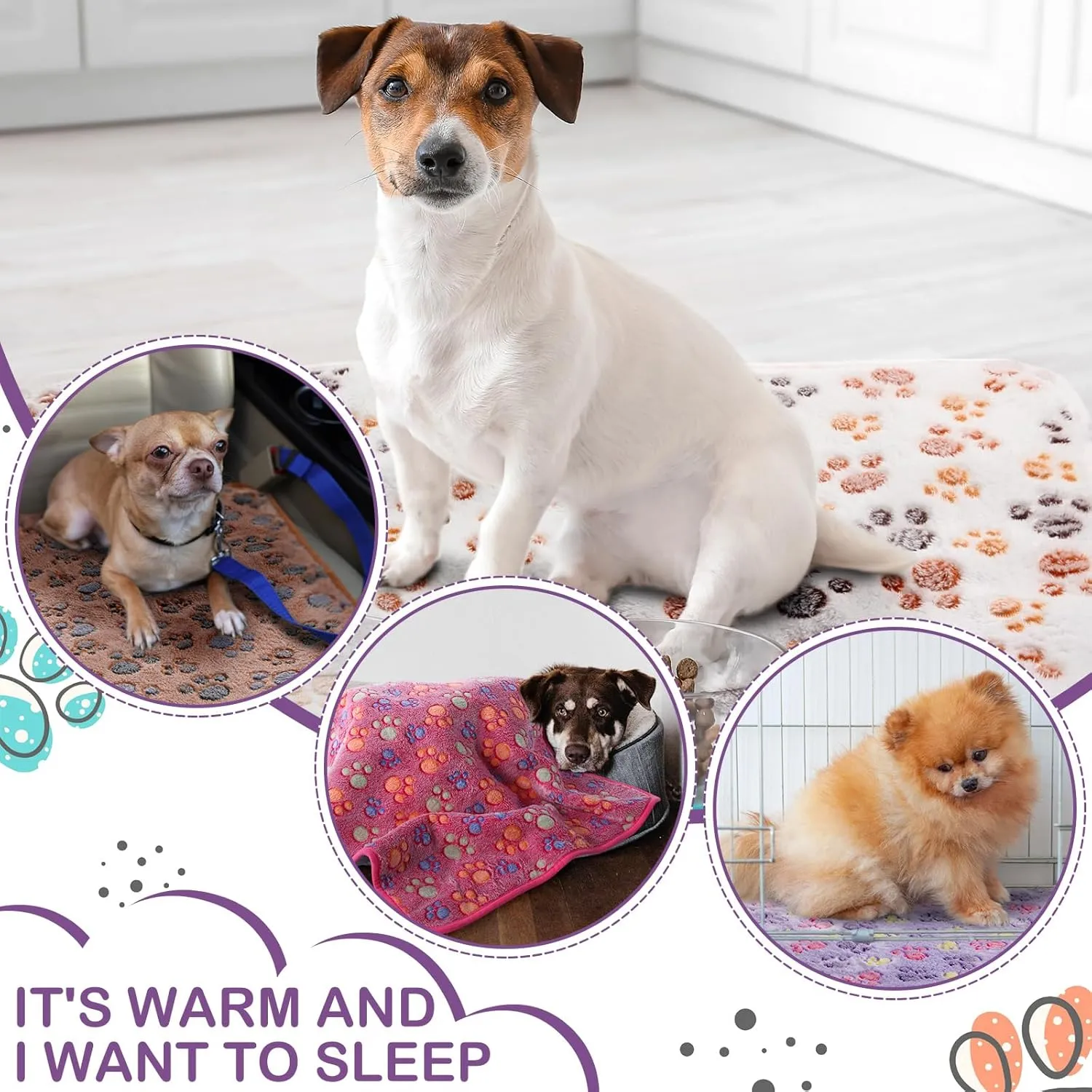 Moukeren 5 Pcs Waterproof Guinea Pig Blankets Winter Small Animal Fleece Blanket Pet Soft Warm Sleep Mat Pad Cover Guinea Pig Cage Liners for Ferret Hamster Rabbit Chinchilla (Paw Print,12 x 12'')