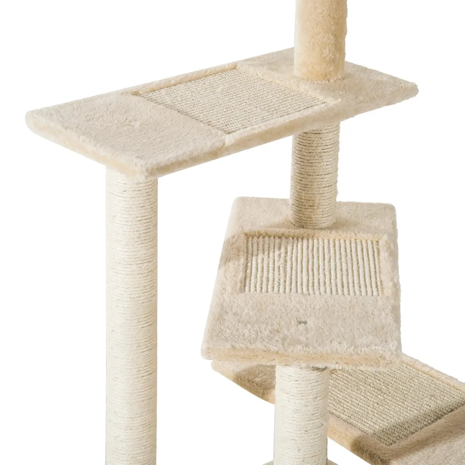 Multi-Level Cat Perch with Sisal Scratching Post, Cat Tree with Platforms and Plush House Beige, 50x50x100cm