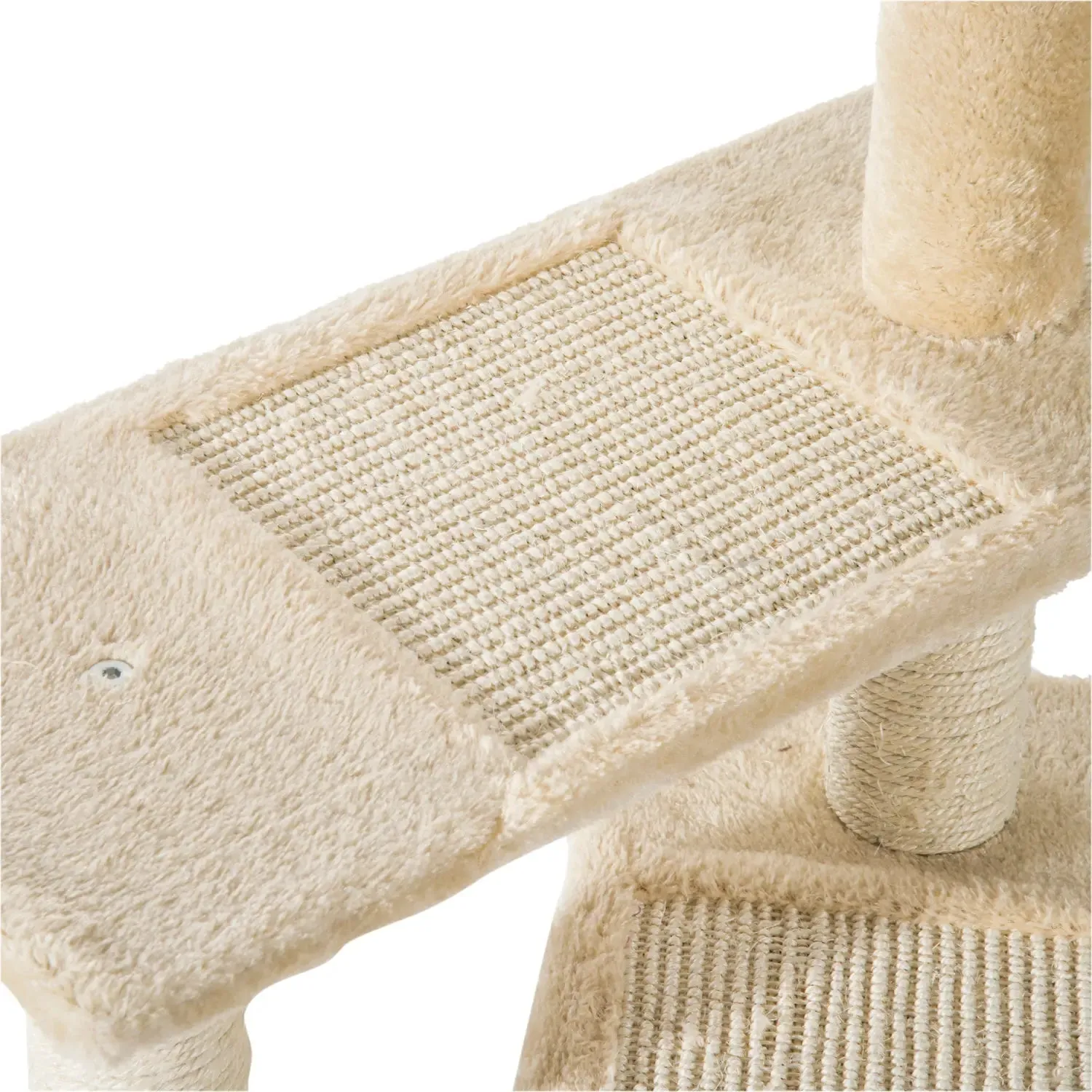Multi-Level Cat Perch with Sisal Scratching Post, Cat Tree with Platforms and Plush House Beige, 50x50x100cm