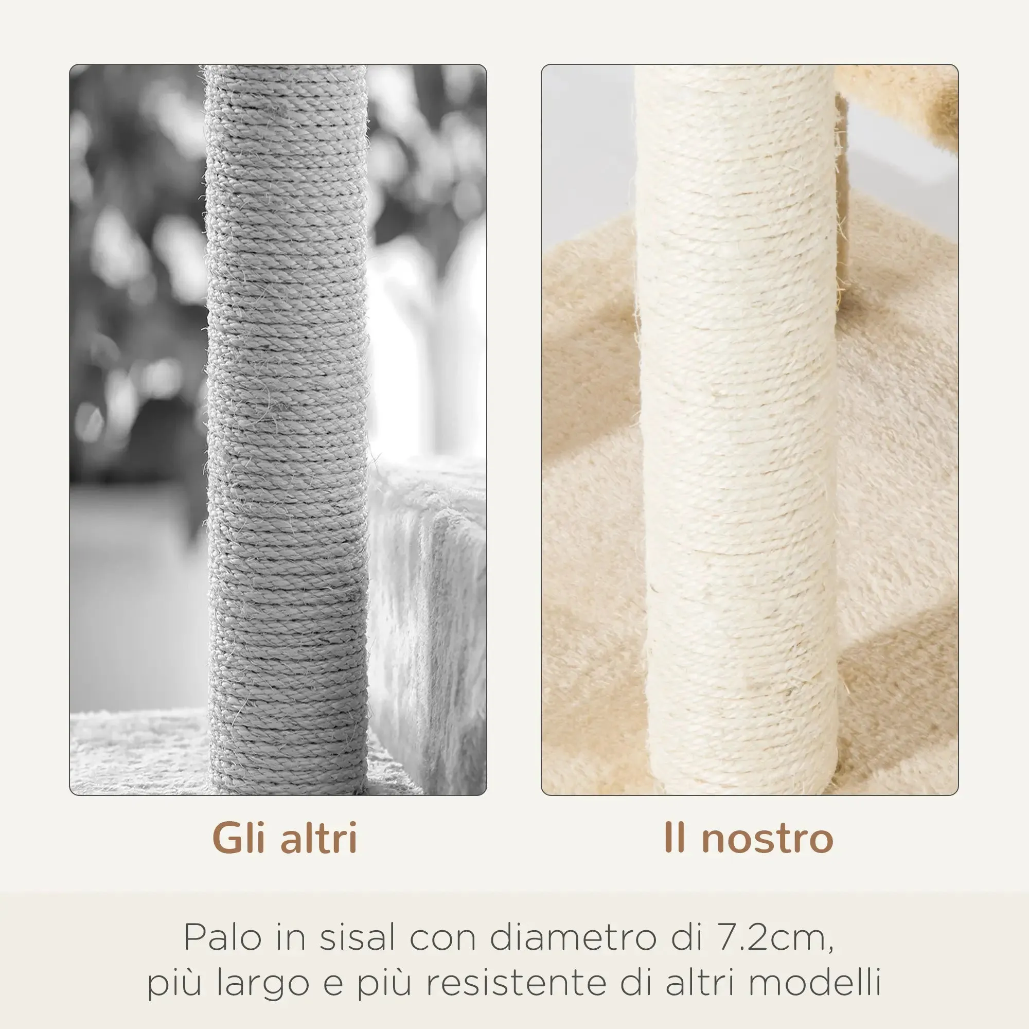 Multi-Level Cat Perch with Sisal Scratching Post, Cat Tree with Platforms and Plush House Beige, 50x50x100cm