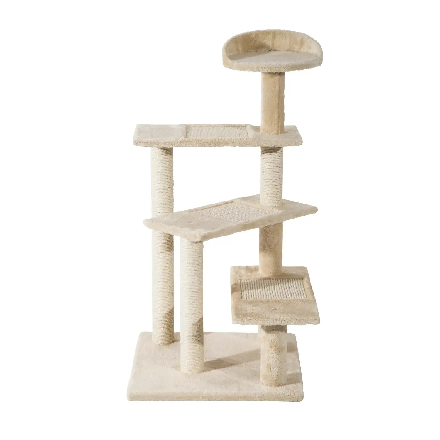 Multi-Level Cat Perch with Sisal Scratching Post, Cat Tree with Platforms and Plush House Beige, 50x50x100cm