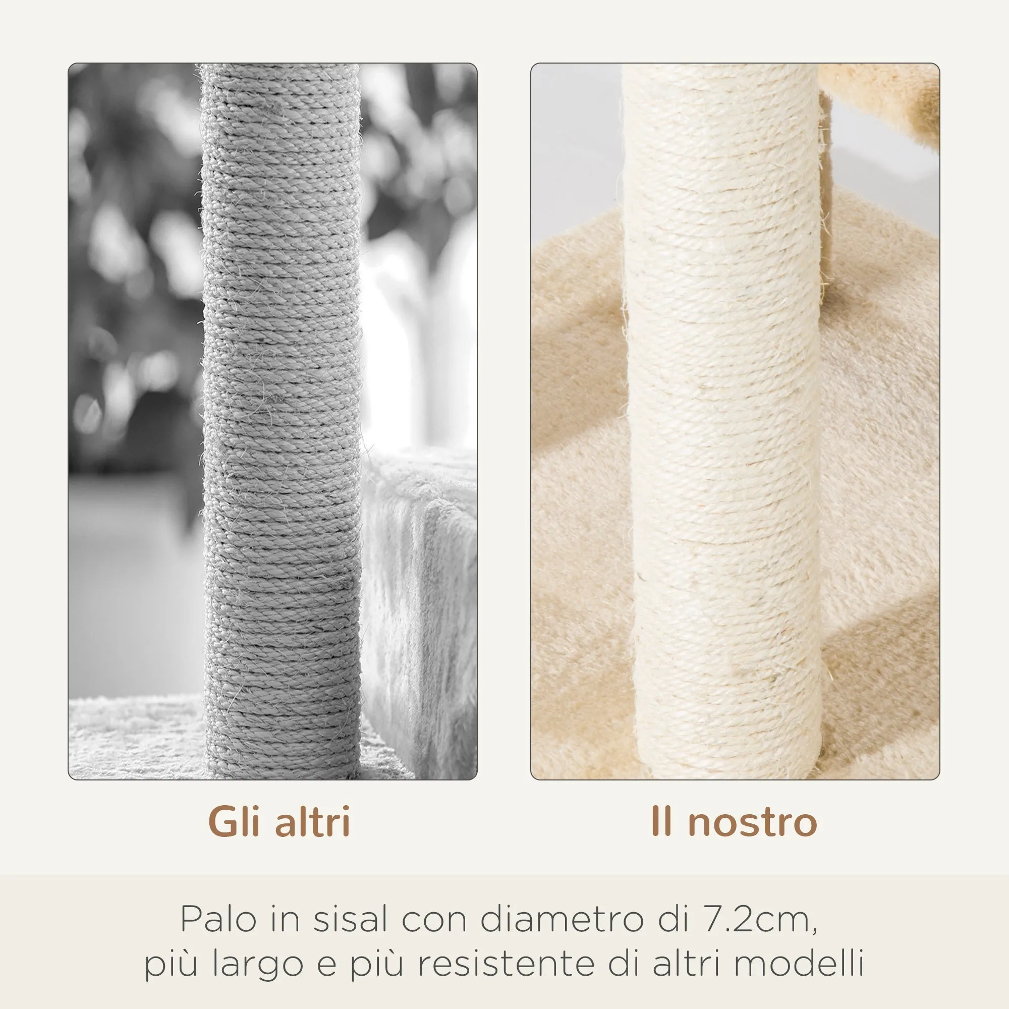 Multi-Level Cat Perch with Sisal Scratching Post, Cat Tree with Platforms and Plush House Beige, 50x50x100cm