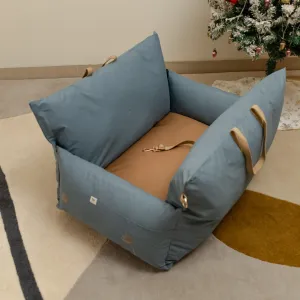 OAK BOHO Holiday Travel Bed for Small Dogs : Stone Blue & Sand