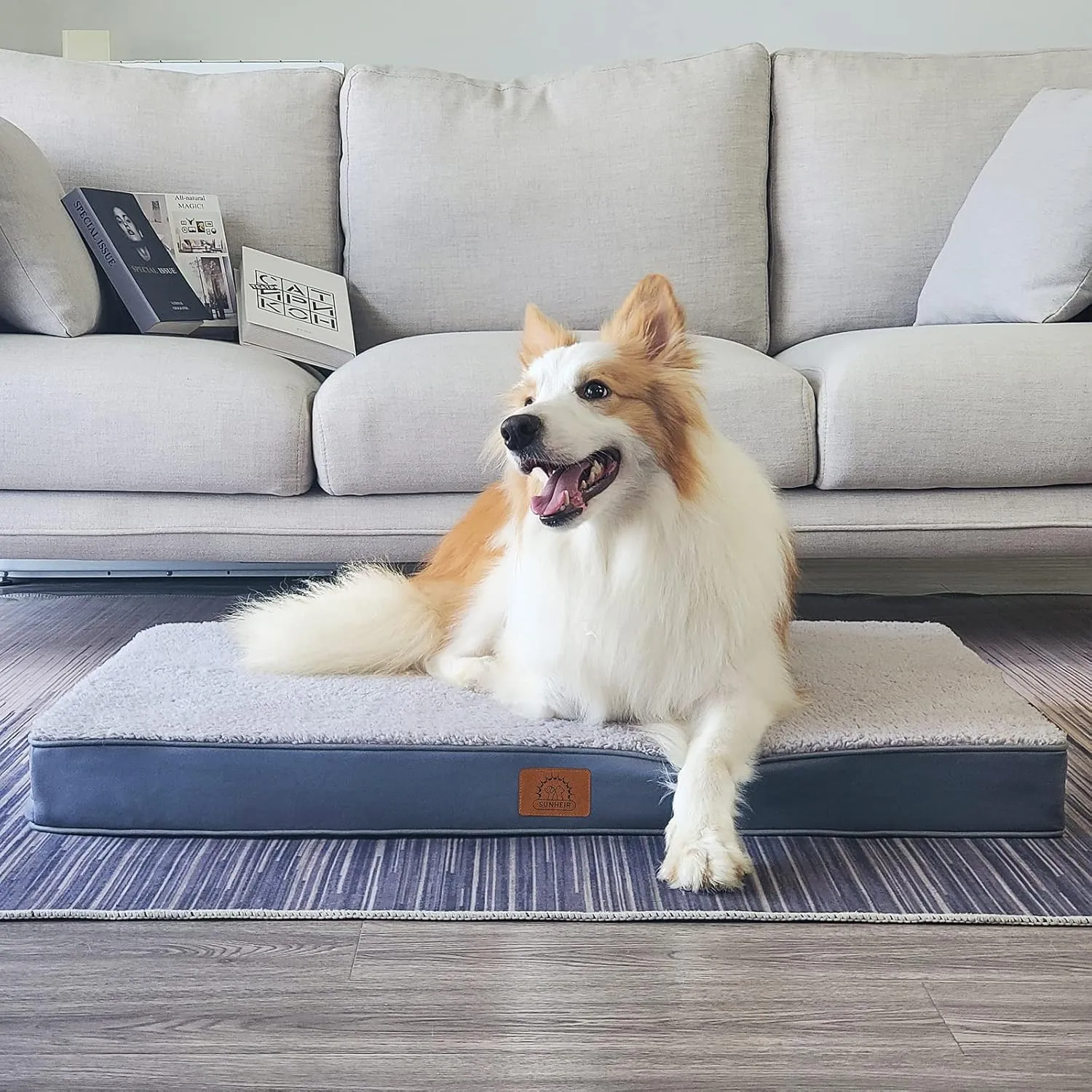 Orthopedic Dog Bed for Large Dogs - Big Waterproof Dog Crate Bed with Removable Washable Cover, Egg Crate Foam Support, Anti-Slip Bottom, Deluxe Plush Pet Bed Mat (Grey)
