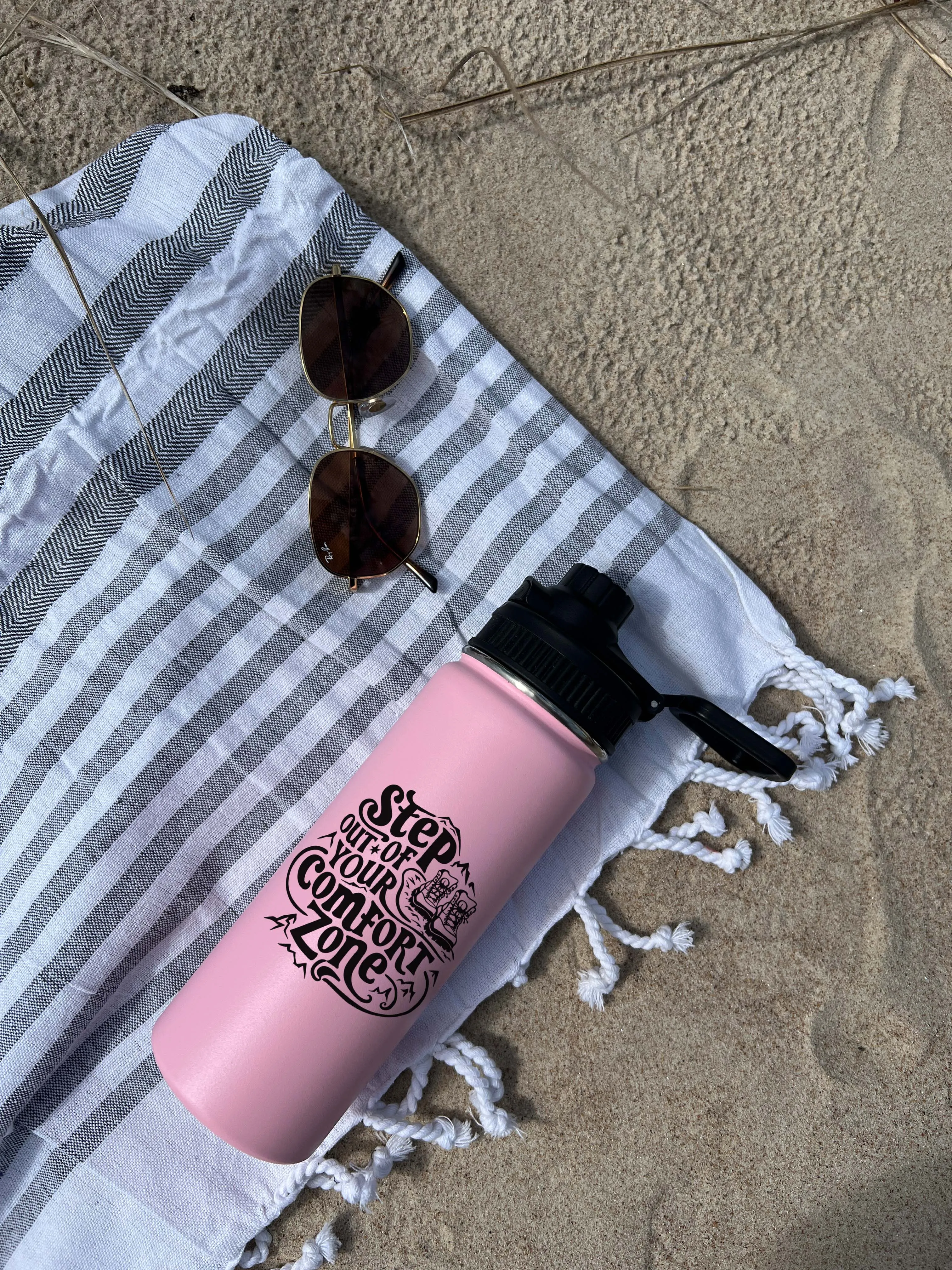 Out of Comfort Zone Sports Water Bottle 18/32 oz, Traveling, Stainless Steel Insulated Flasks, Custom Water Bottle, Name Bottle,  Keeps Cold 24 Hrs