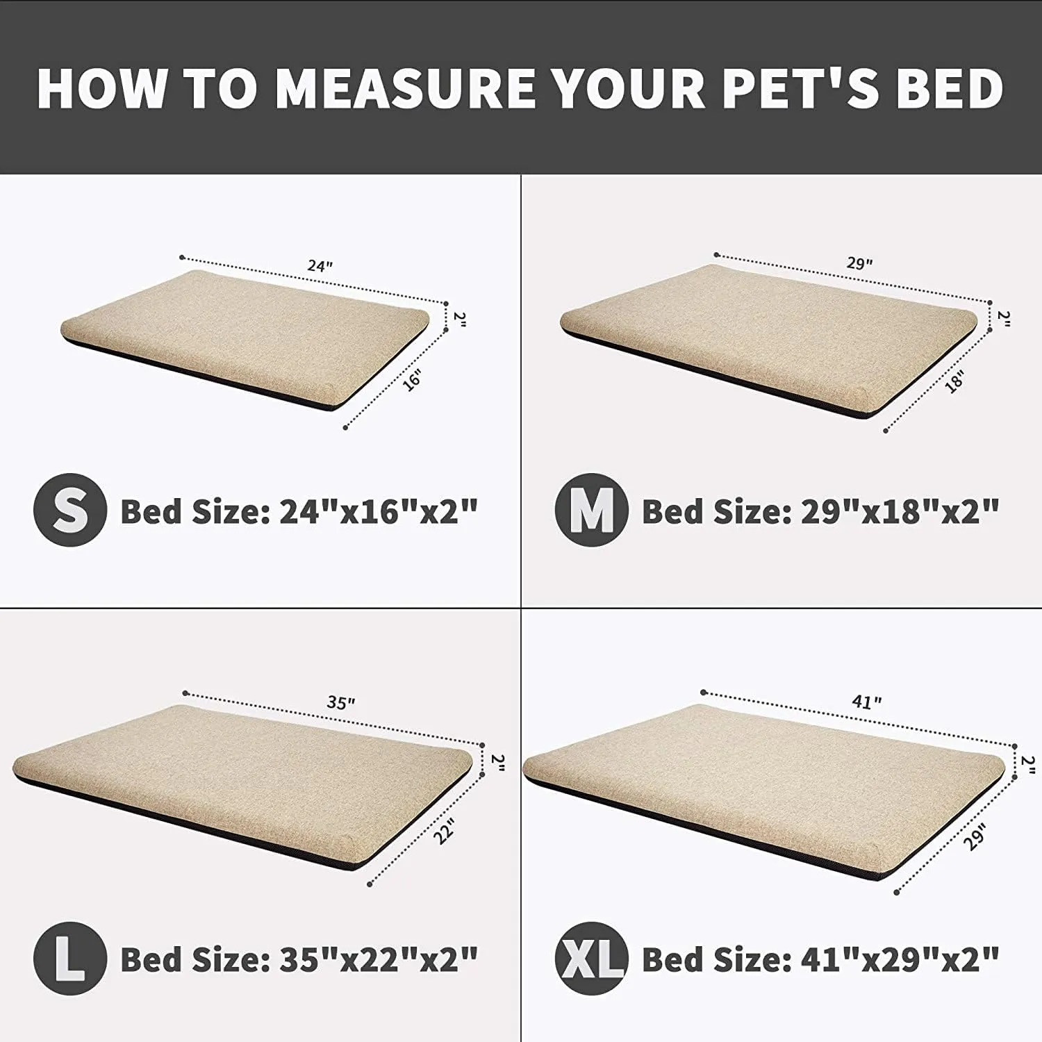 Panku Orthopedic Dog Beds for Extra Large Dogs, Dog Pad for Crate with Durable Washable Waterproof Linen Removable Cover, Cream White