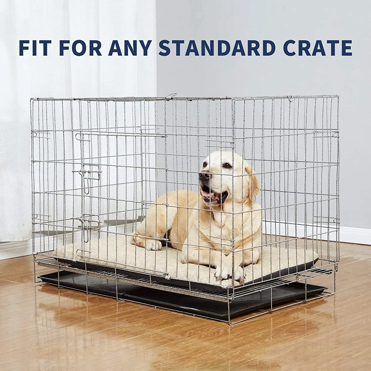 Panku Orthopedic Dog Beds for Extra Large Dogs, Dog Pad for Crate with Durable Washable Waterproof Linen Removable Cover, Cream White