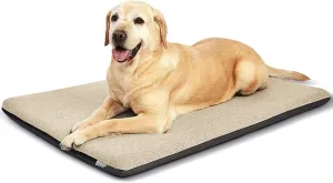 Panku Orthopedic Dog Beds for Extra Large Dogs, Dog Pad for Crate with Durable Washable Waterproof Linen Removable Cover, Cream White