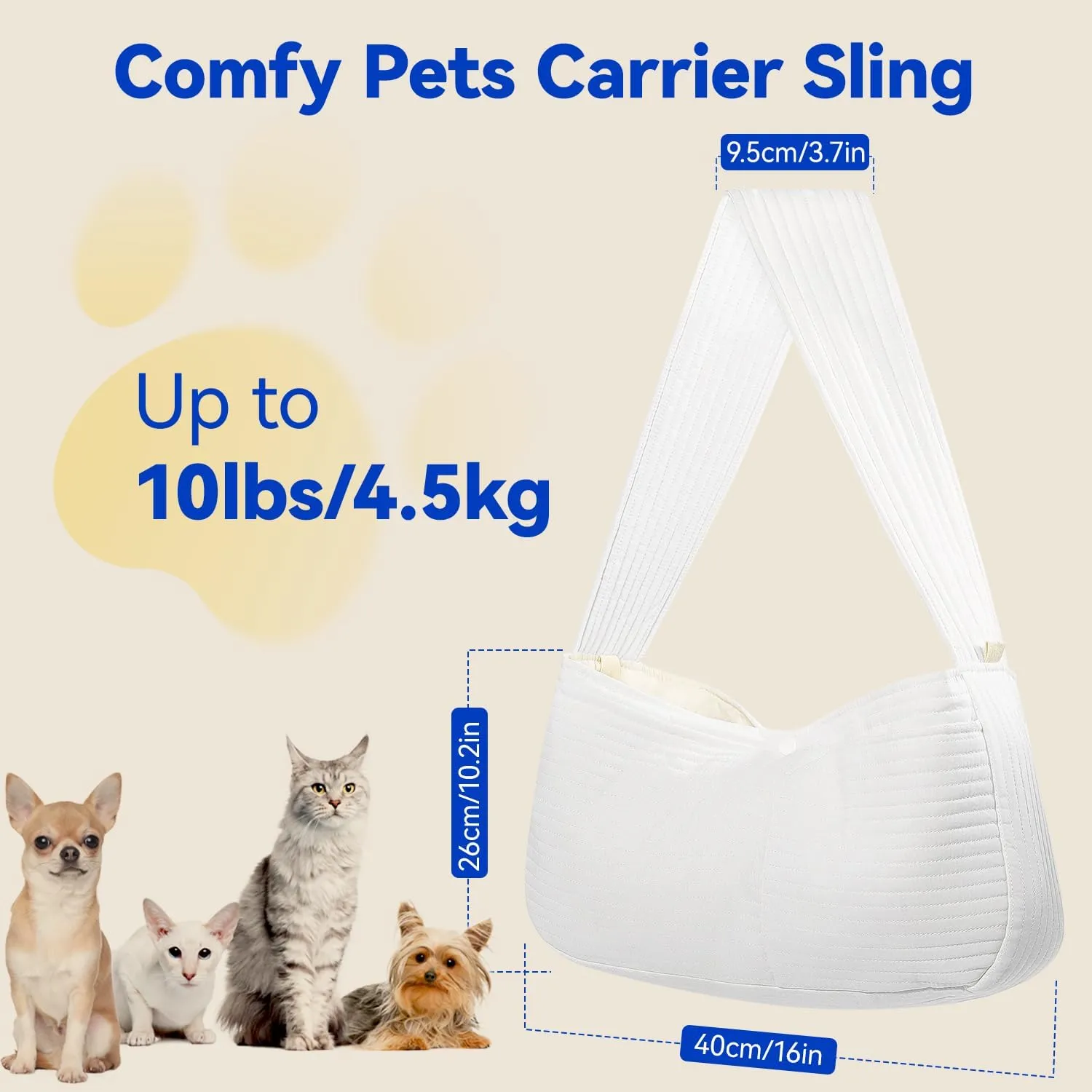 Pawaboo Dog Sling Carrier for Small Dogs Cats, Ultra-Comfortable Dog Carrier Sling Up to 10lbs, Hand-Free Widened Strap Dog Purse for Cat & Puppy, Dog Pouch Carrier Built-in Safety Leash (White)