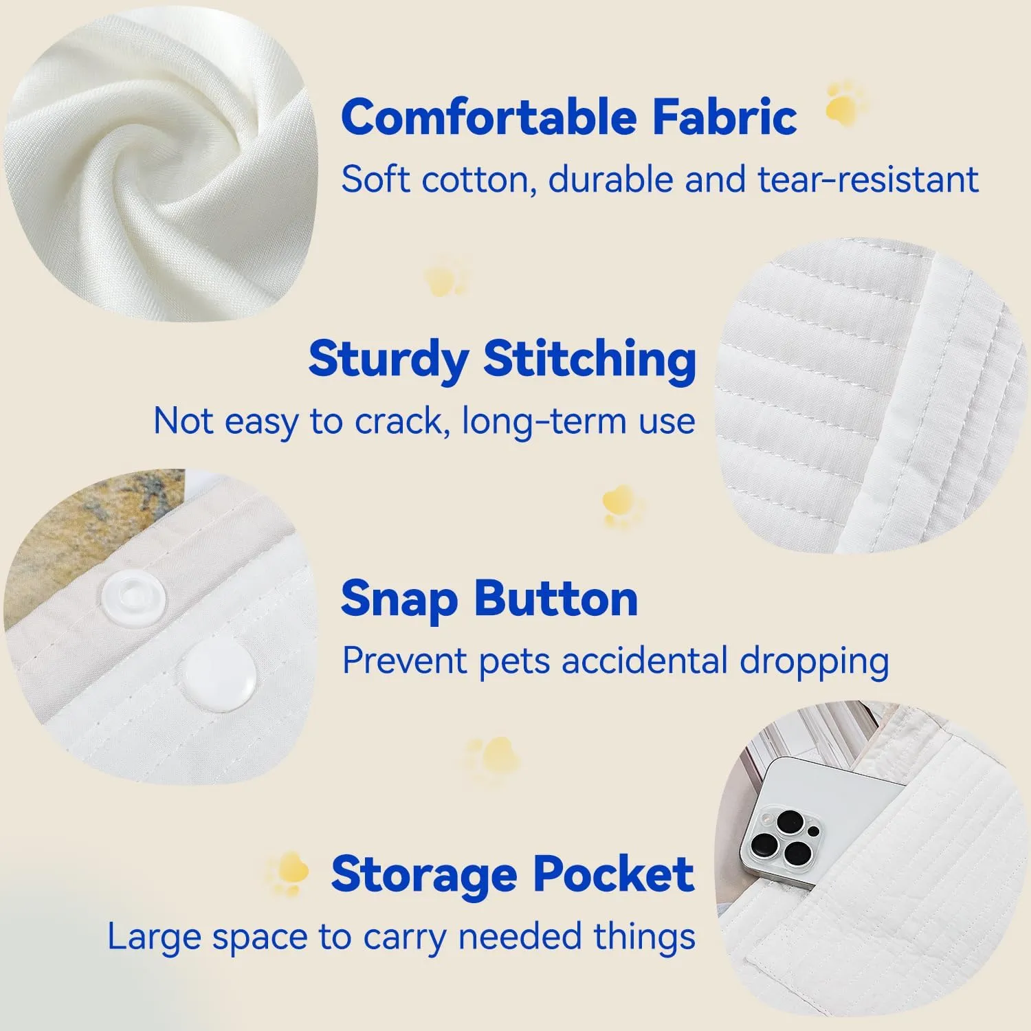Pawaboo Dog Sling Carrier for Small Dogs Cats, Ultra-Comfortable Dog Carrier Sling Up to 10lbs, Hand-Free Widened Strap Dog Purse for Cat & Puppy, Dog Pouch Carrier Built-in Safety Leash (White)