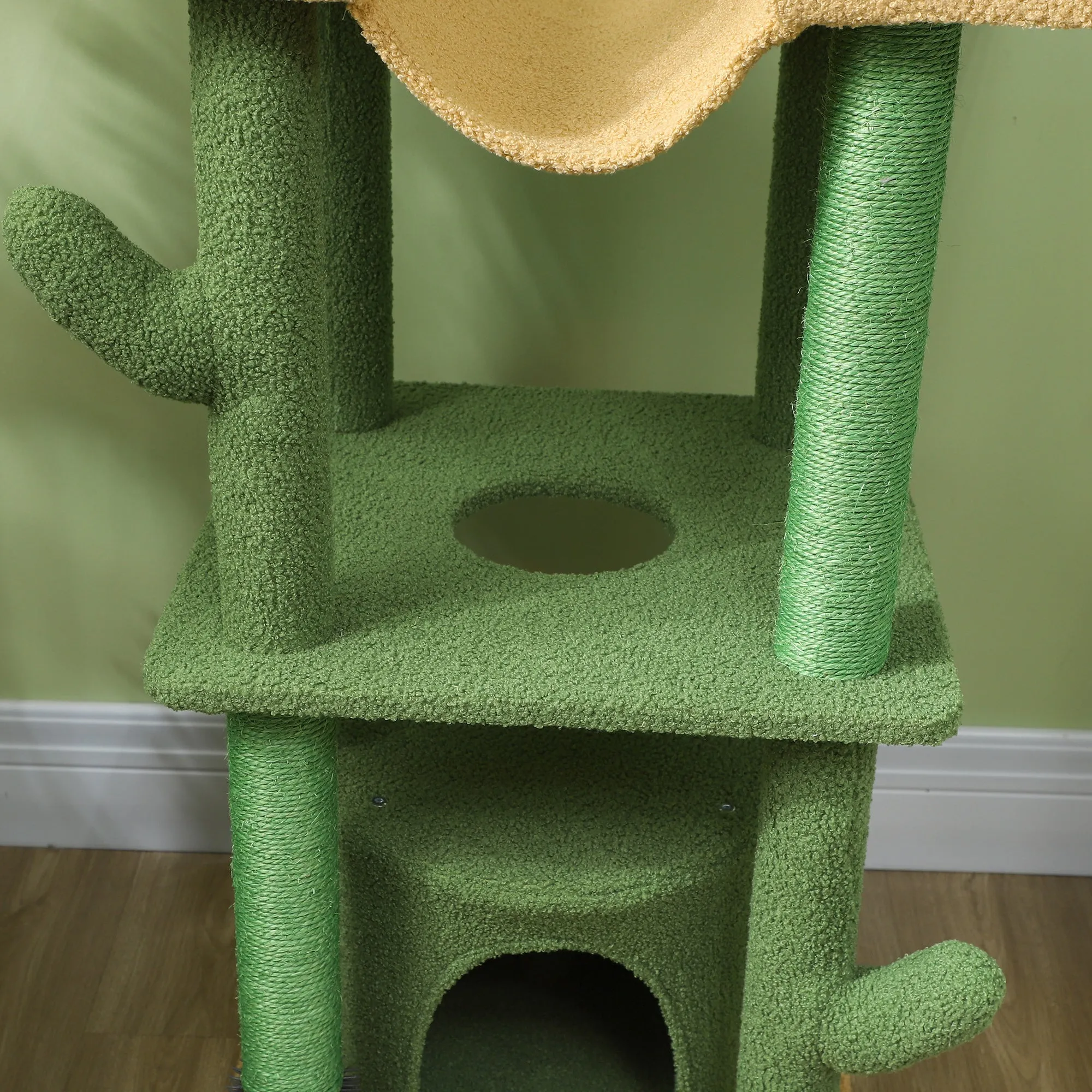 PawHut 225-255Hcm Floor to Ceiling Cat Tree w/ Hammocks, Condo - Green