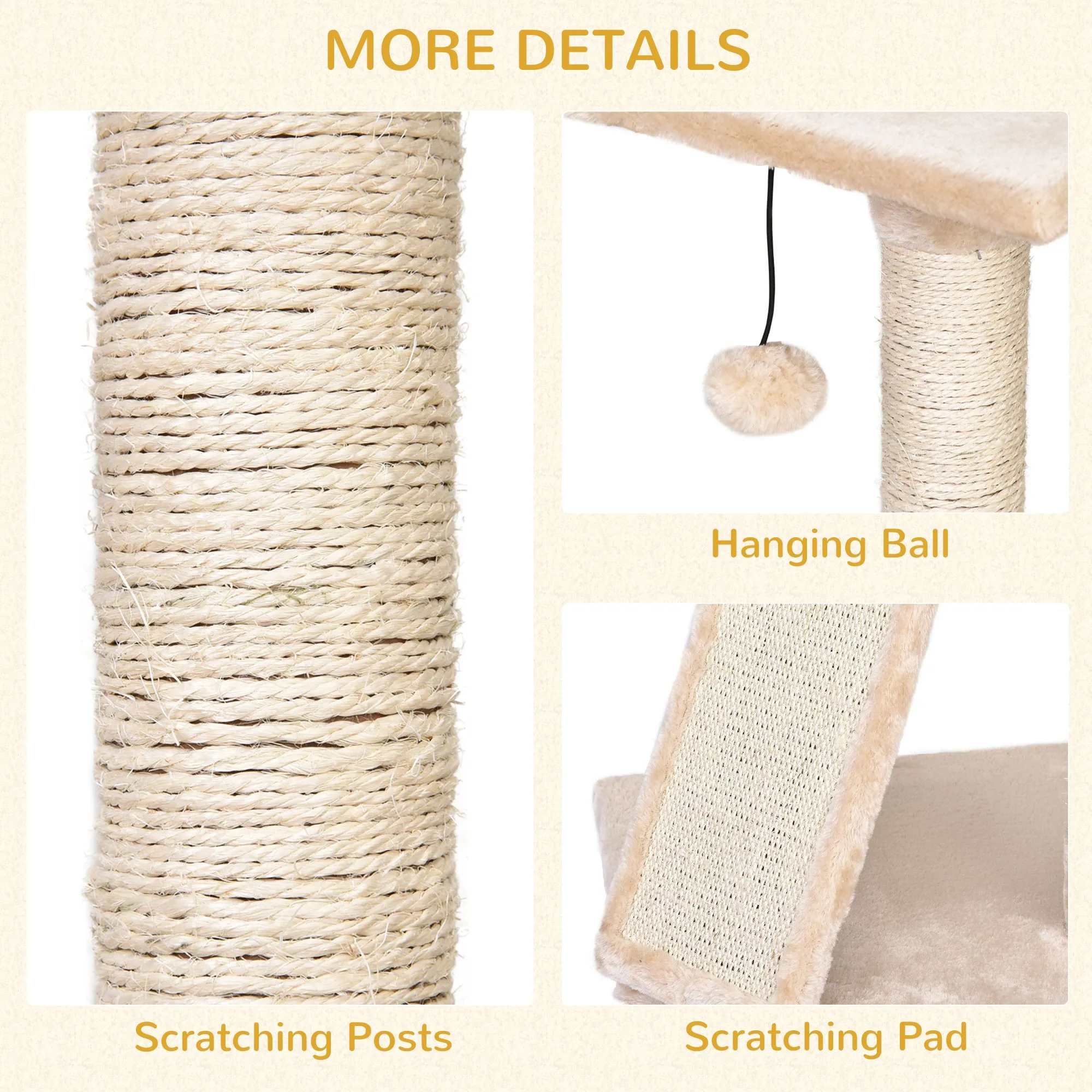 PawHut Corner Cat Tree for Indoor Cats, Kitten Tower with Scratching Post House Ladder Toy - Beige