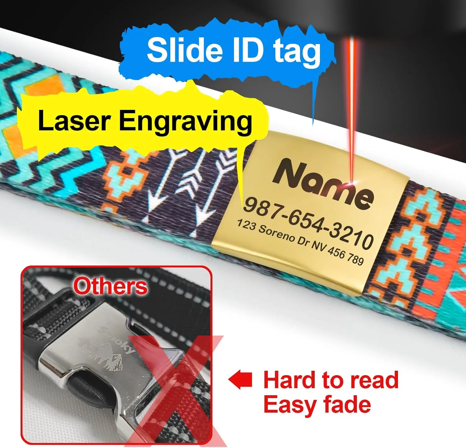 Personalized Dog Collar with Name Plate No Noise - Soft Nylon Custom Dog Collars with Slide Engraved Pet ID Tag - Heavy Duty Adjustable Buckle Dog Collar for Extra Large Dogs Male Female (X-Large)