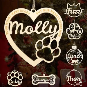 Personalized Dog Paw Christmas Ornaments with Heart, Custom Pet Name Wooden Ornaments for Christmas