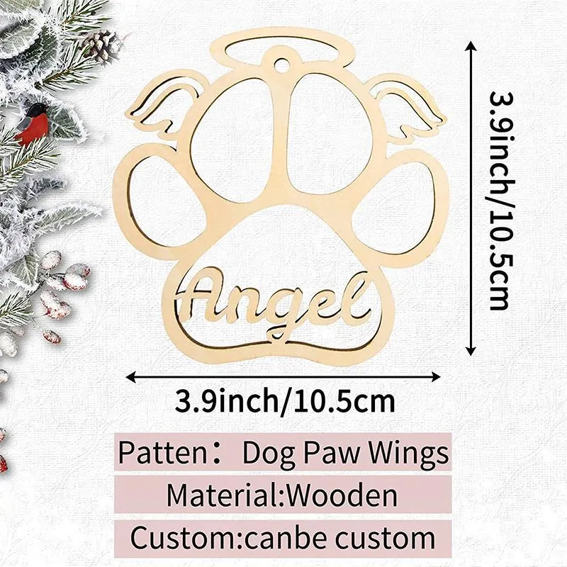 Personalized Dog Paw Christmas Ornaments with Heart, Custom Pet Name Wooden Ornaments for Christmas