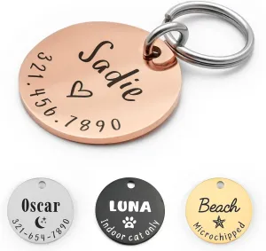 Personalized Lovely Symbols Dog Tags and Cat Tags Custom Engraved Stainless Steel Pet ID Tag (Small, Rose Gold)