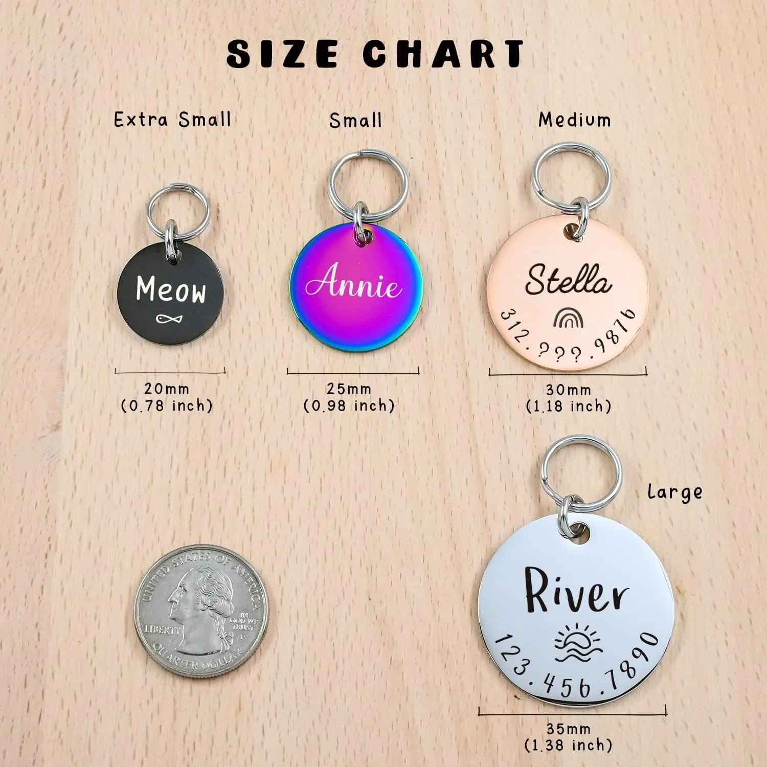 Personalized Lovely Symbols Dog Tags and Cat Tags Custom Engraved Stainless Steel Pet ID Tag (Small, Rose Gold)