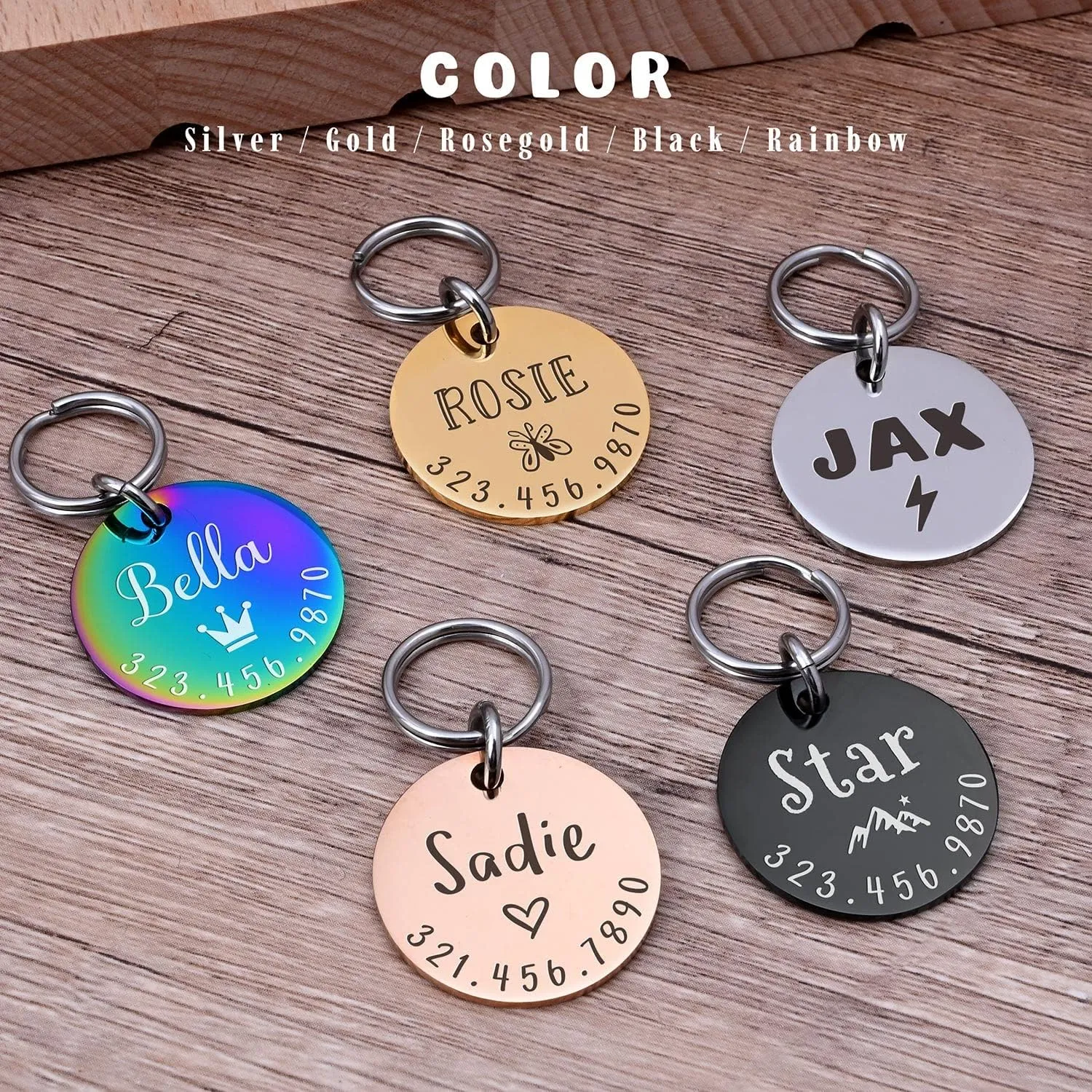 Personalized Lovely Symbols Dog Tags and Cat Tags Custom Engraved Stainless Steel Pet ID Tag (Small, Rose Gold)