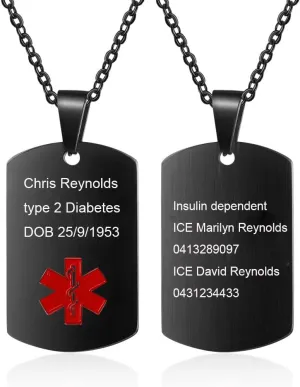 Personalized Stainless Steel Men's & Women's Medical Alert Necklace Engraved Medical ID Tag Emergency Med Alert Pendant Necklace