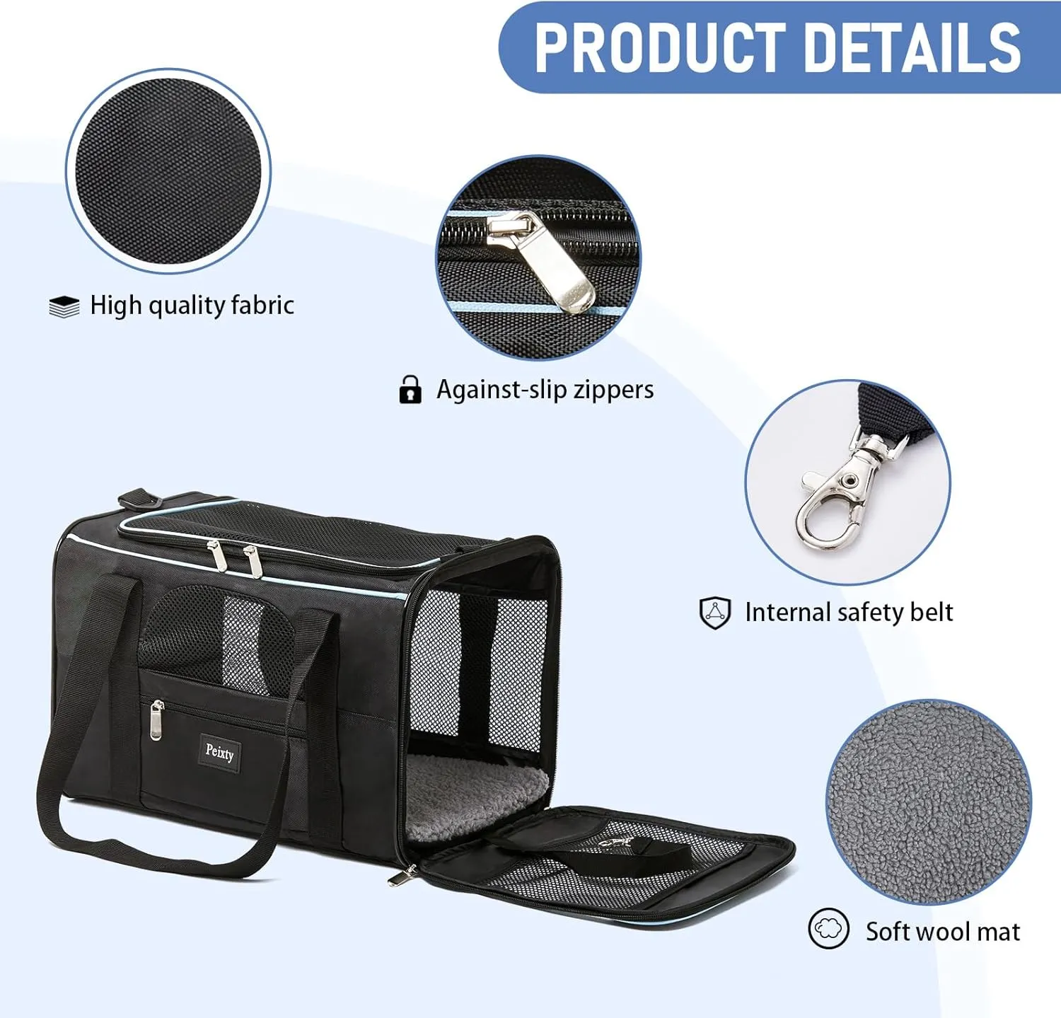 Pet Carrier for Cats,Small Dogs Under 15 Lbs(17x11x11 Inches),Delta/American/United Airline Approved Carriers, Cats Soft-Sided Carriers,Pet Travel Carrier Bag with Two Storage Pockets-Black