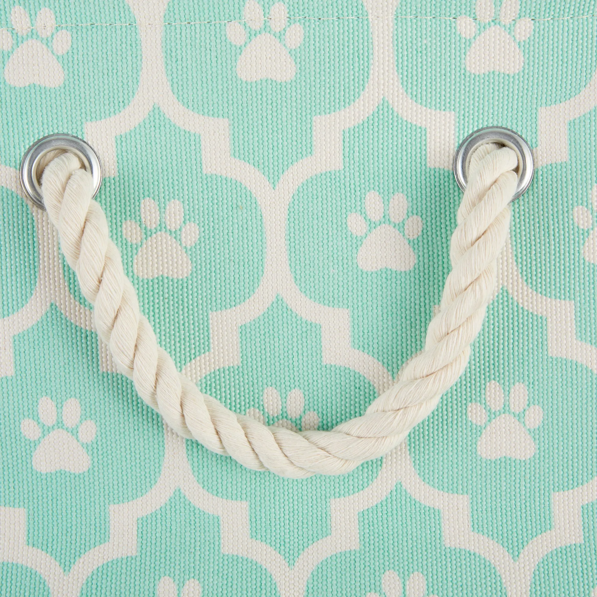 Polyester Pet Bin Lattice Paw Aqua Round Large 15X18X18