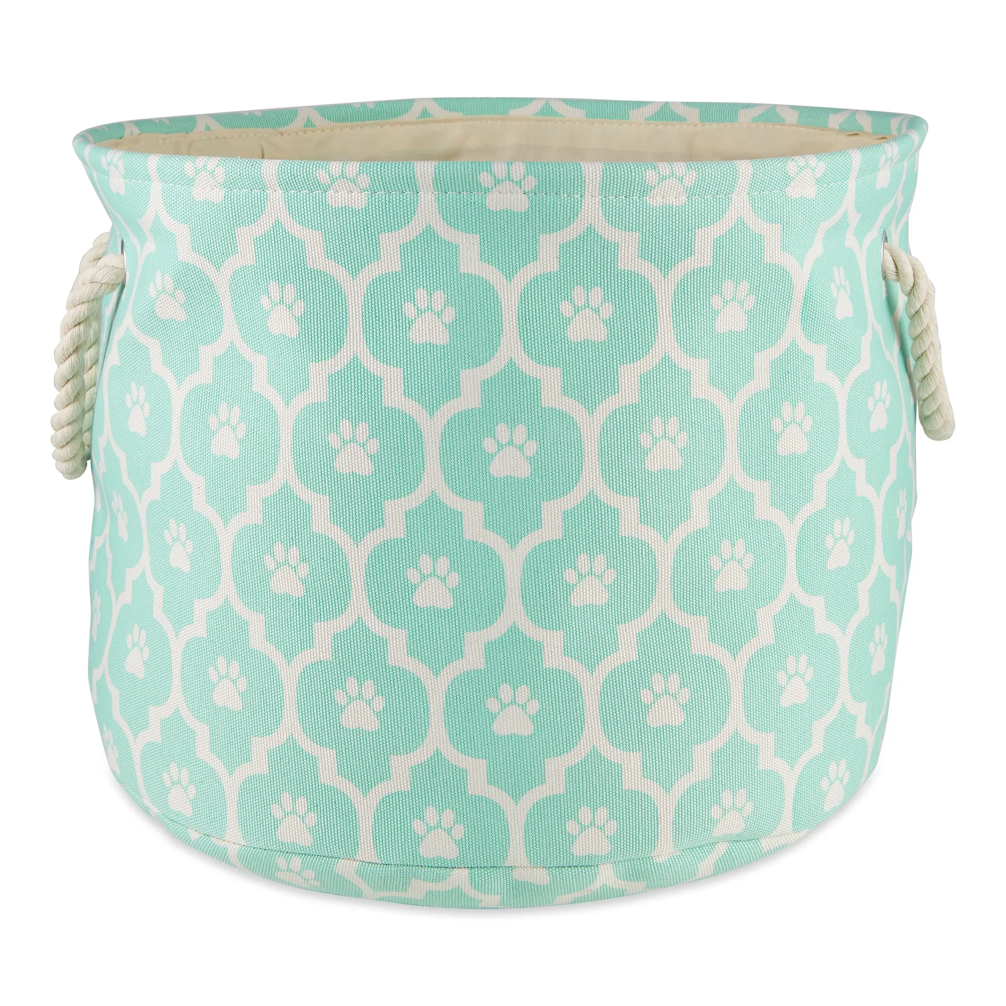 Polyester Pet Bin Lattice Paw Aqua Round Large 15X18X18