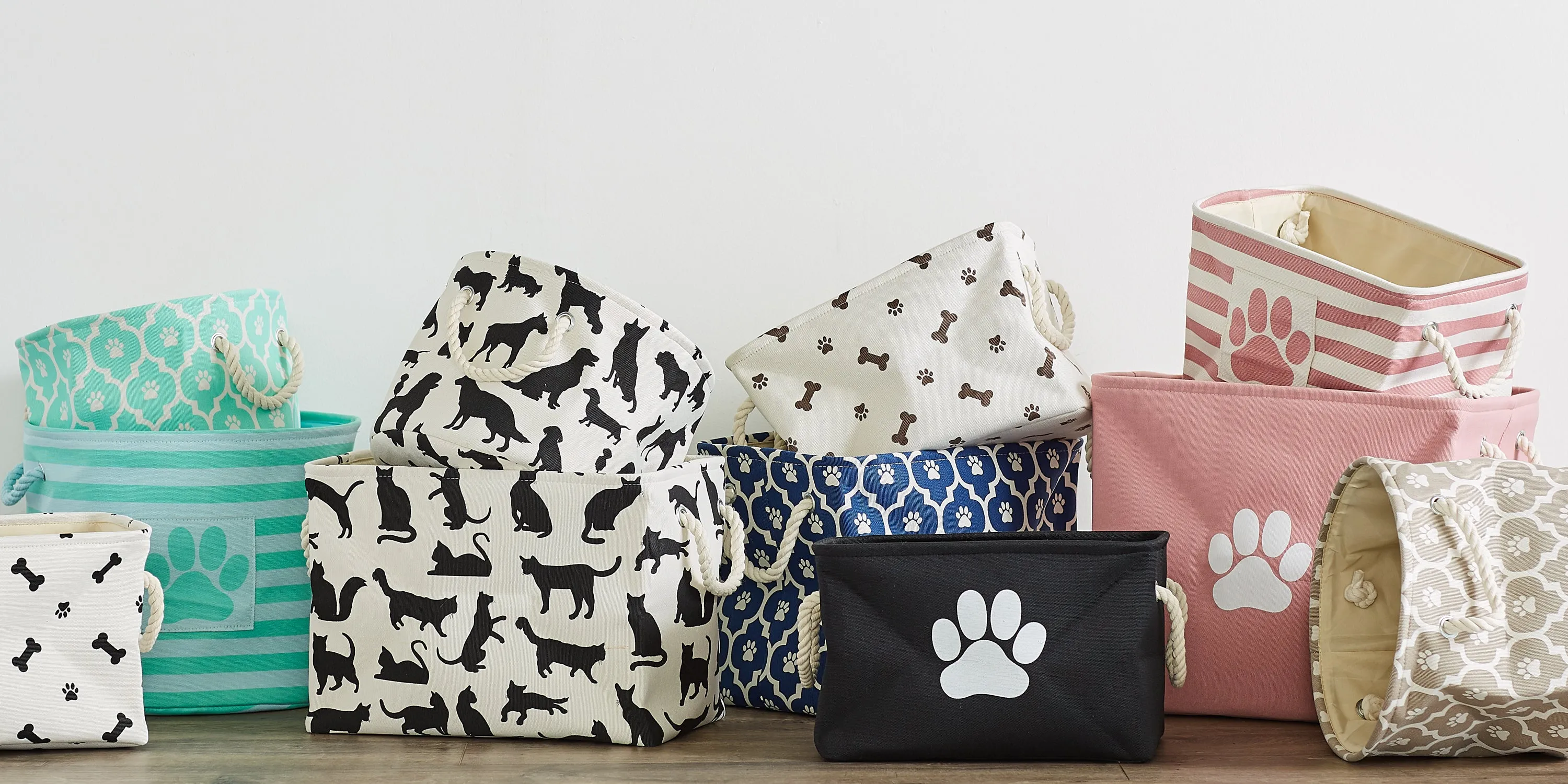 Polyester Pet Bin Lattice Paw Aqua Round Large 15X18X18